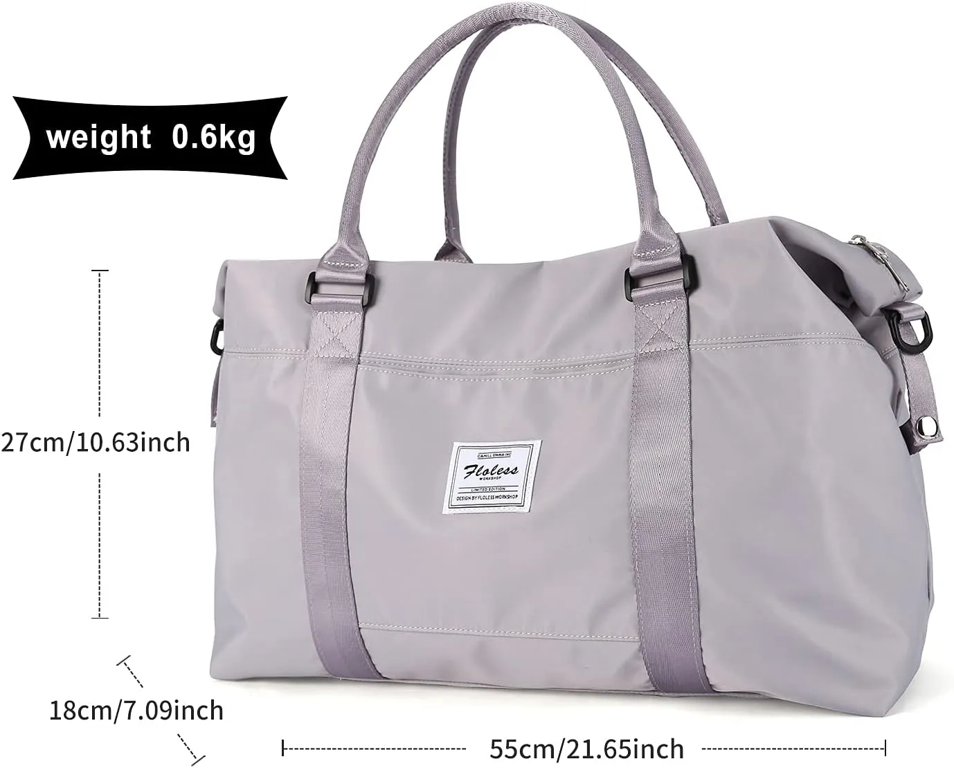 Travel Duffel Bag, Sports Tote Bag, Shoulder Weekender Overnight Bag for Women(B-Light Gery)