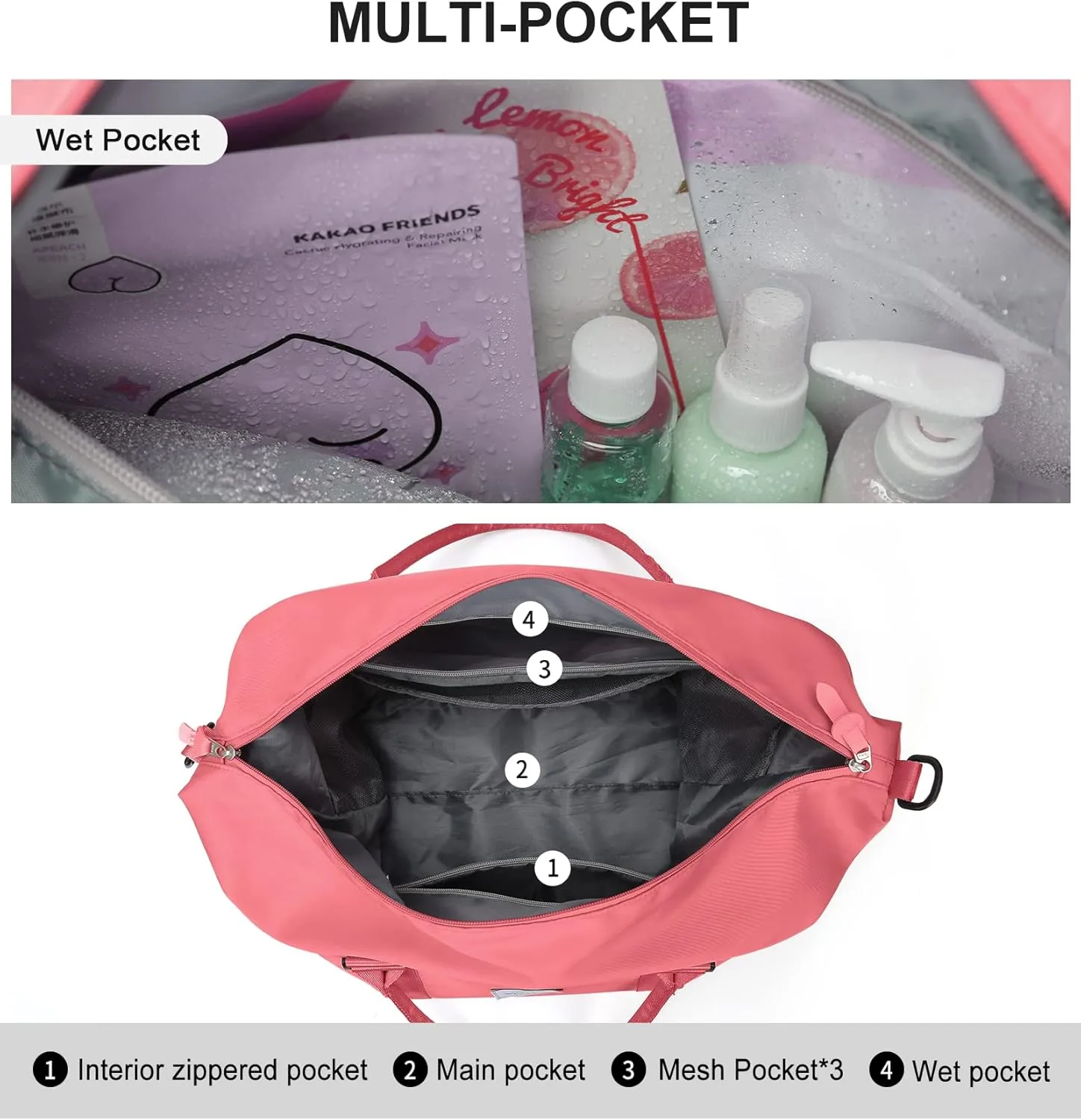 Travel Duffel Bag, Sports Tote COLOY Bag, Shoulder Weekender Overnight Bag for Women(B-Coral Red)