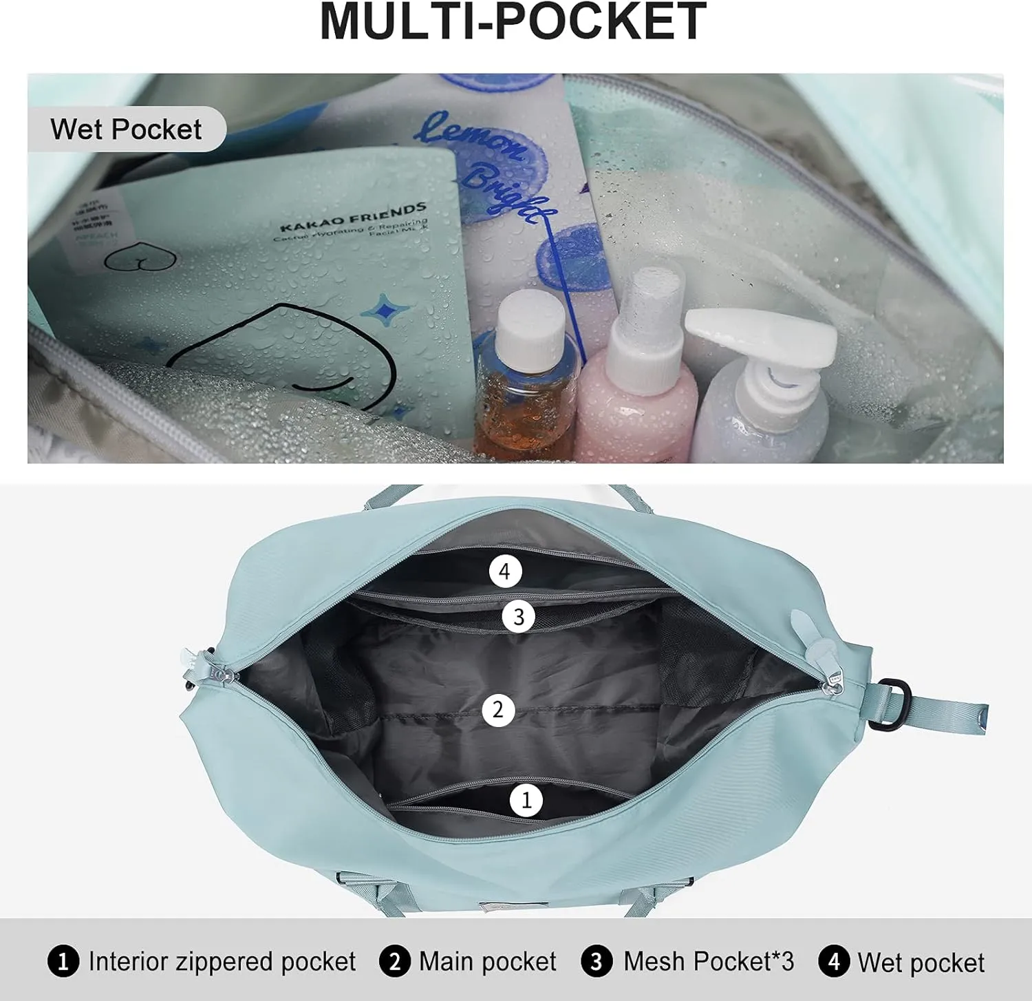 Travel Duffel Bag, Sports Tote COLOY Bag, Shoulder Weekender Overnight Bag for Women(B-Light Blue)