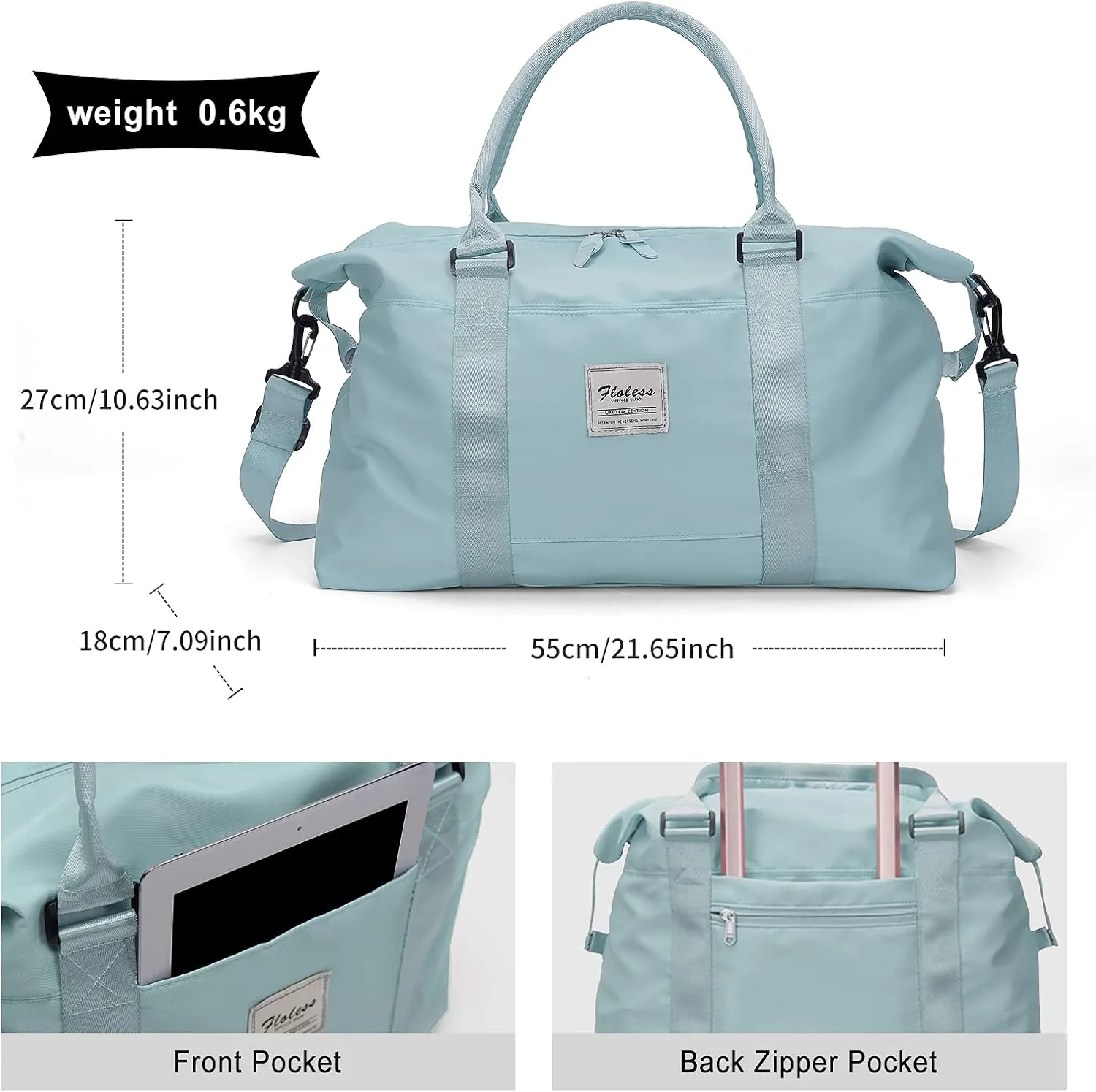 Travel Duffel Bag, Sports Tote COLOY Bag, Shoulder Weekender Overnight Bag for Women(B-Light Blue)