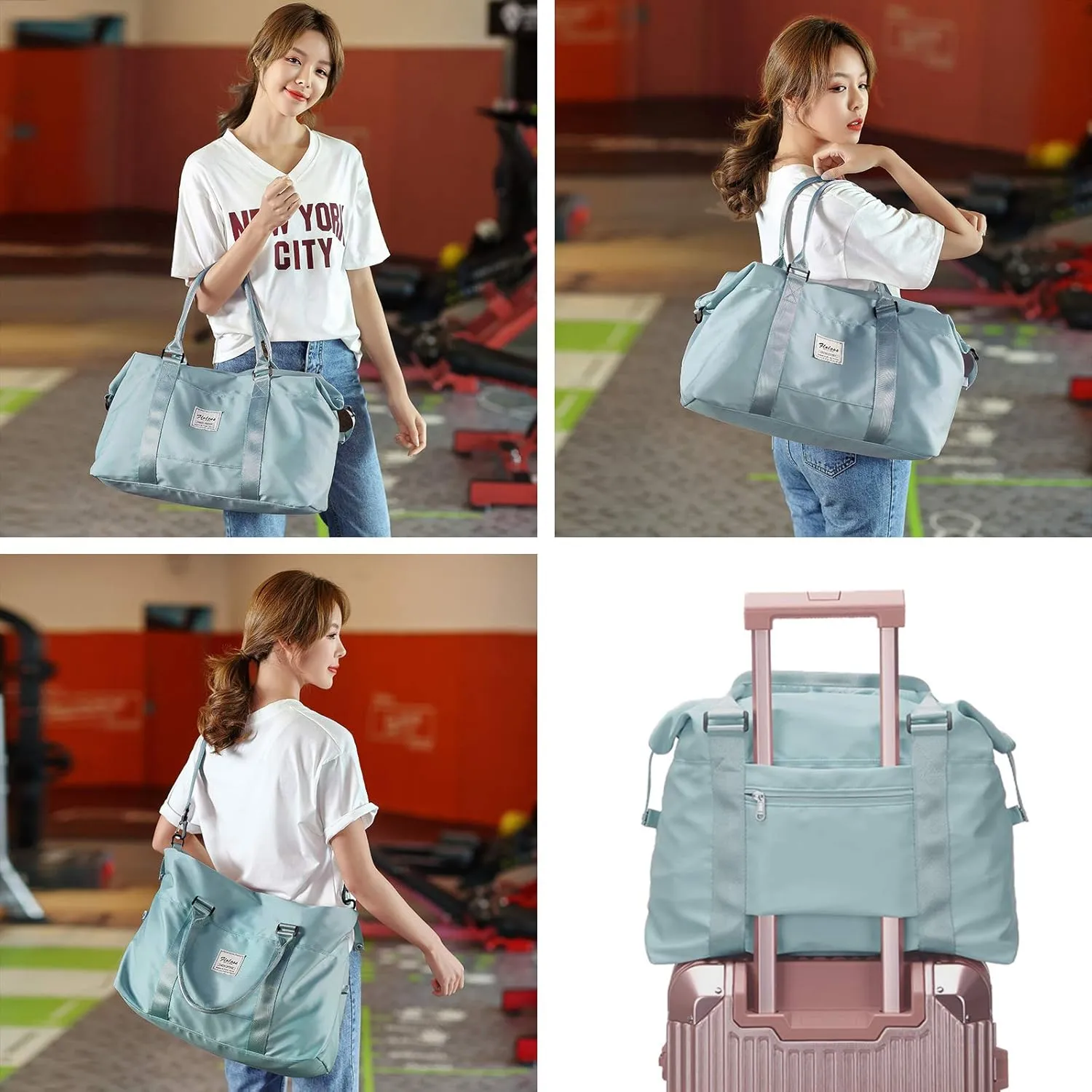 Travel Duffel Bag, Sports Tote COLOY Bag, Shoulder Weekender Overnight Bag for Women(B-Light Blue)