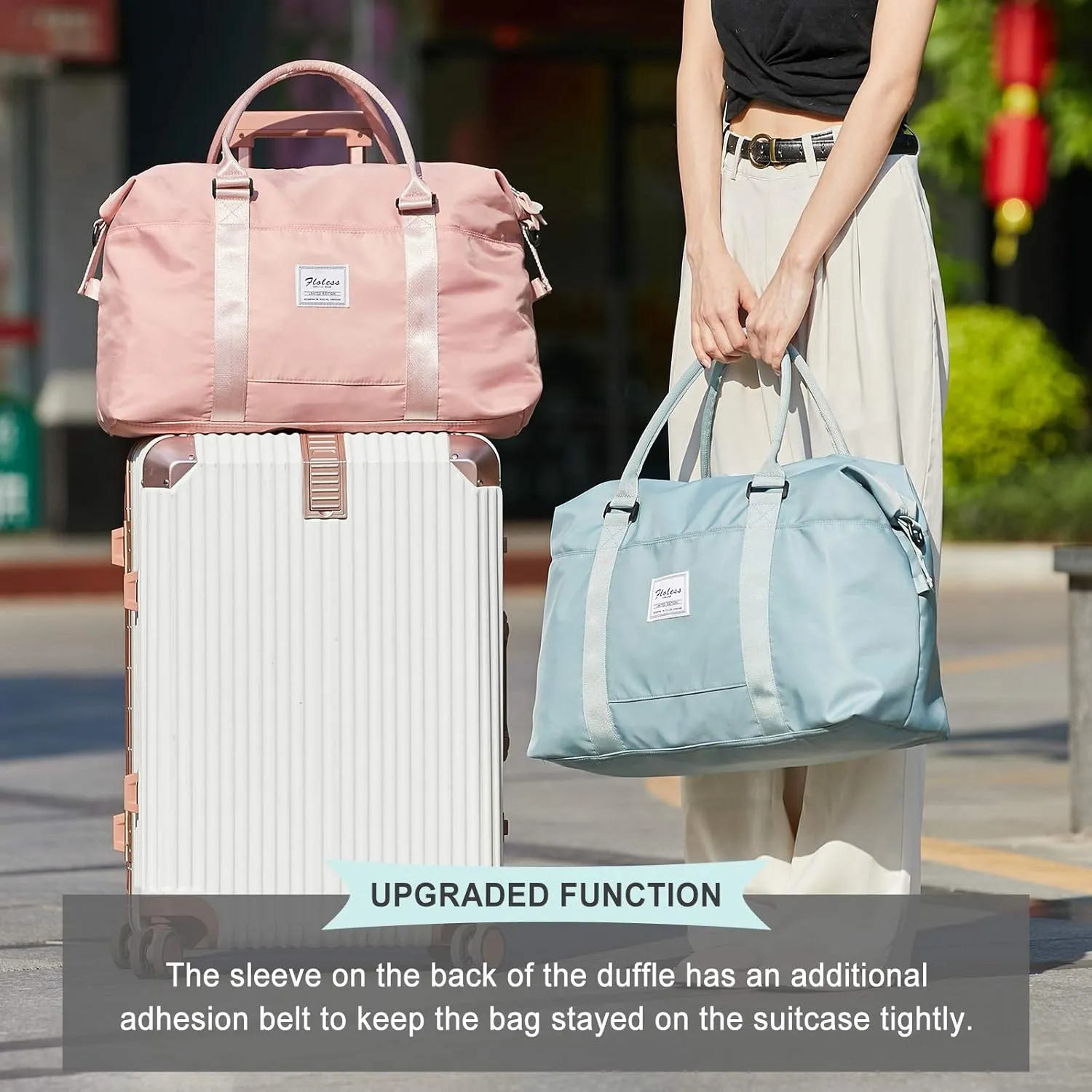 Travel Duffel Bag, Sports Tote COLOY Bag, Shoulder Weekender Overnight Bag for Women(B-Light Blue)