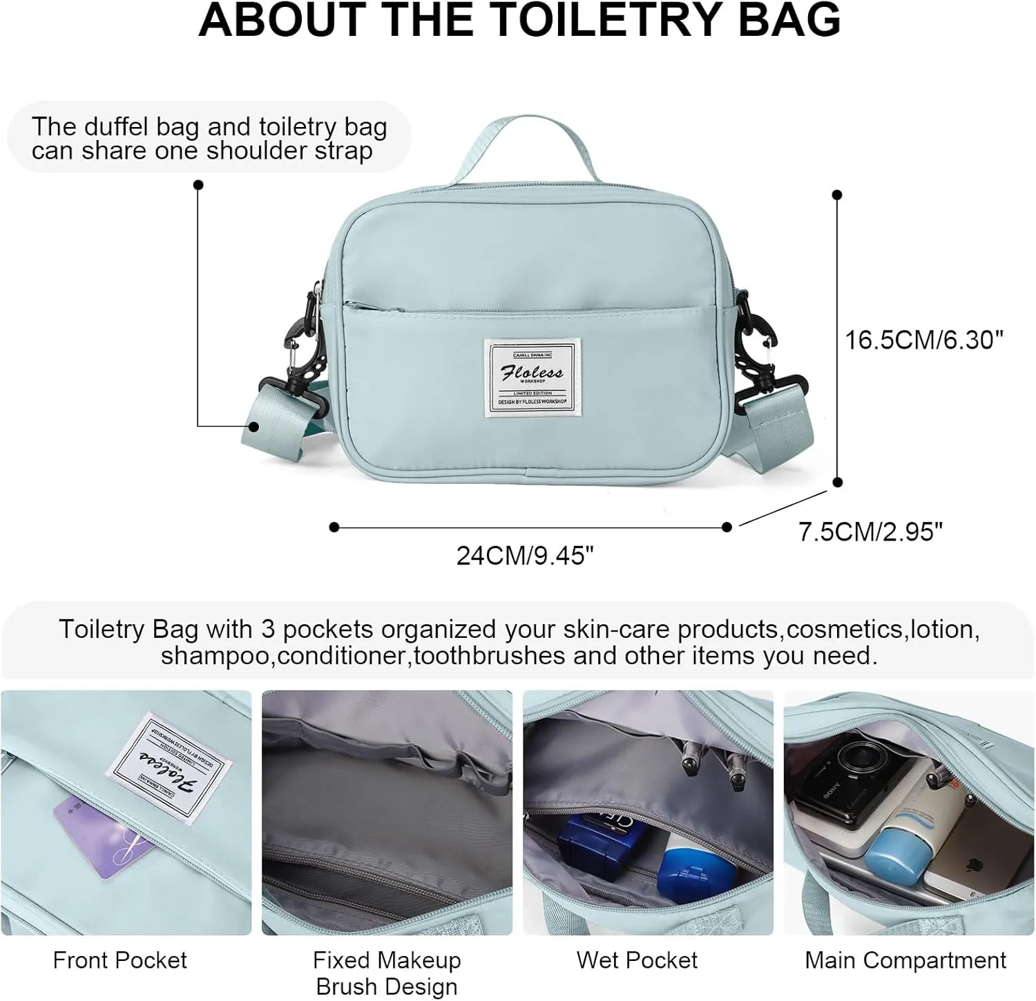 Travel Duffel Bag, Sports Tote COLOY Bag, Shoulder Weekender Overnight Bag for Women(B-Light Blue)