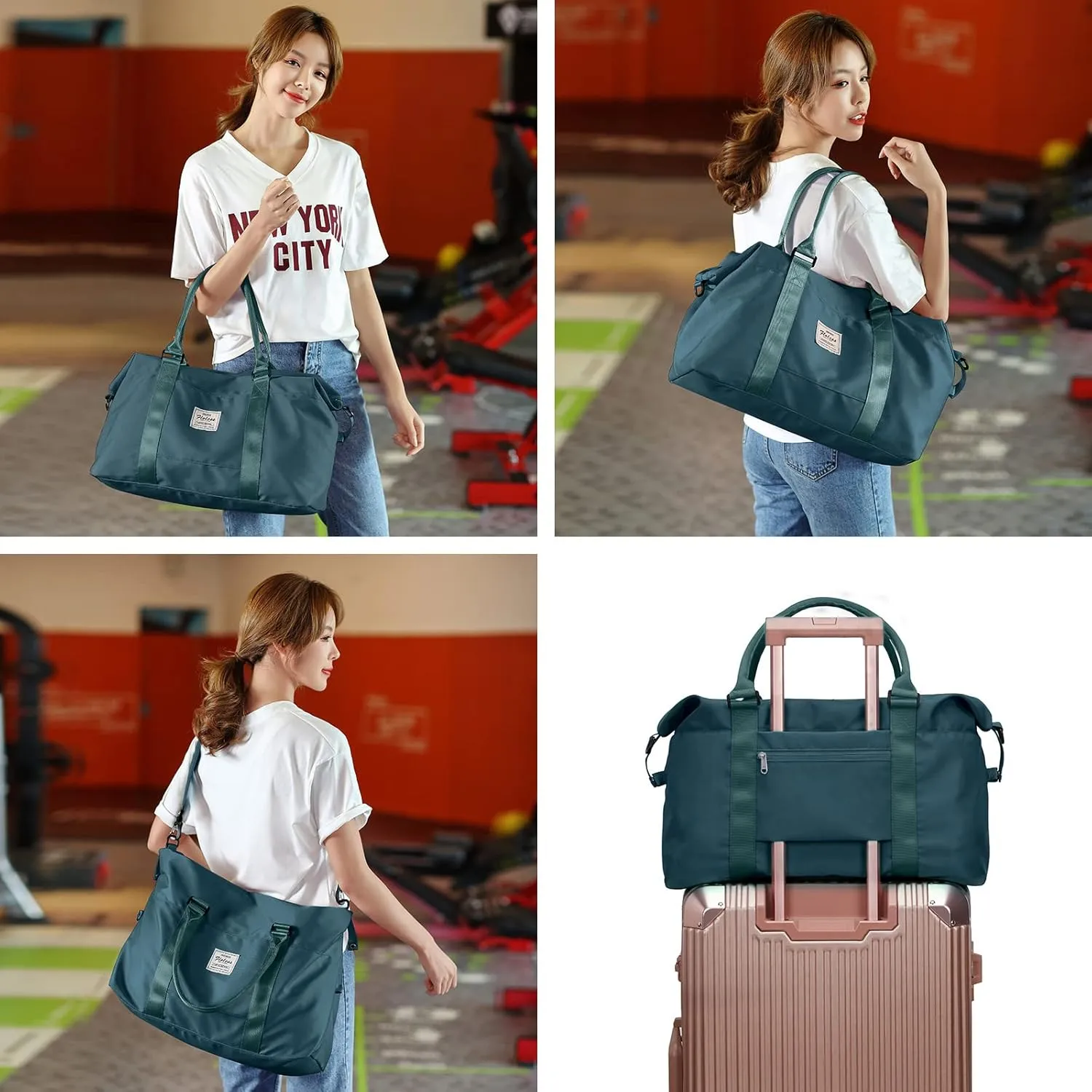 Travel Duffel Bag, Sports Tote COLOY Bag, Shoulder Weekender Overnight Bag for Women(B-Peacock Blue)