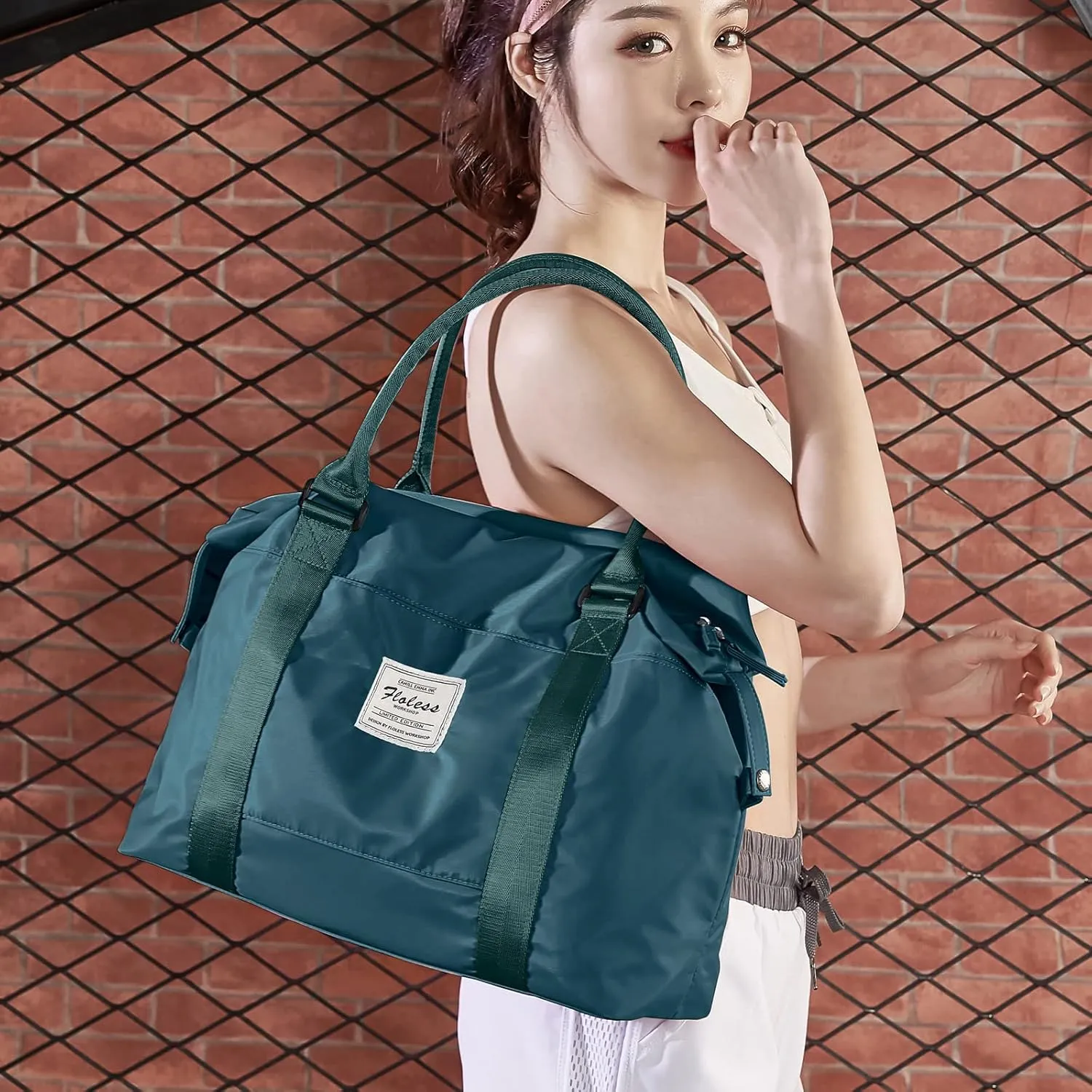 Travel Duffel Bag, Sports Tote COLOY Bag, Shoulder Weekender Overnight Bag for Women(B-Peacock Blue)