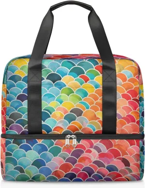 Travel Duffel Bags Rainbow Fish Scale Sports Gym Bag with Wet Pocket & Shoes Compartment Large Duffel Bags Waterproof Overnight Bag Weekender Bags for Women Men