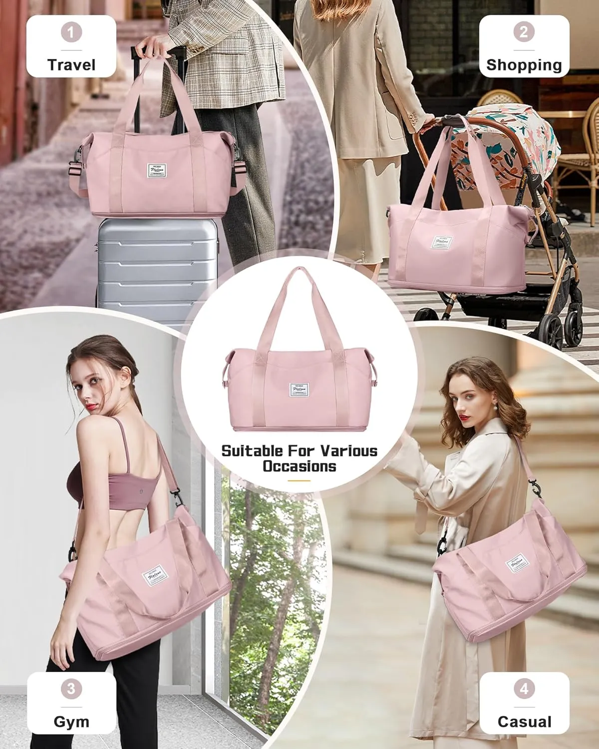 Travel Duffel Bag,Sports Tote Gym For Spirit Airlines Personal Item Bag 18x14x8 Foldable,Carry on Shoulder Expandable Weekender Overnight for Women,Pink