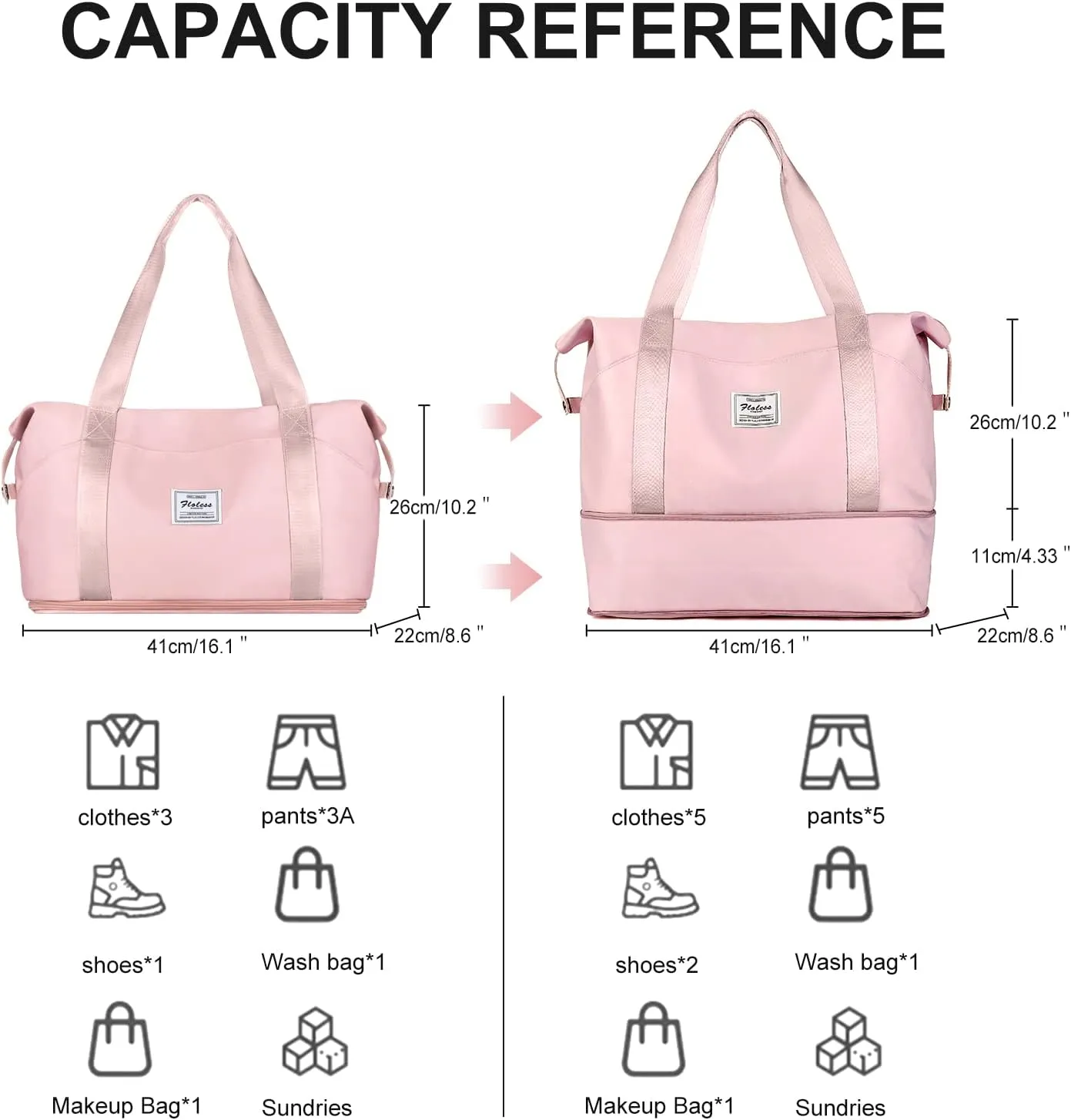 Travel Duffel Bag,Sports Tote Gym For Spirit Airlines Personal Item Bag 18x14x8 Foldable,Carry on Shoulder Expandable Weekender Overnight for Women,Pink