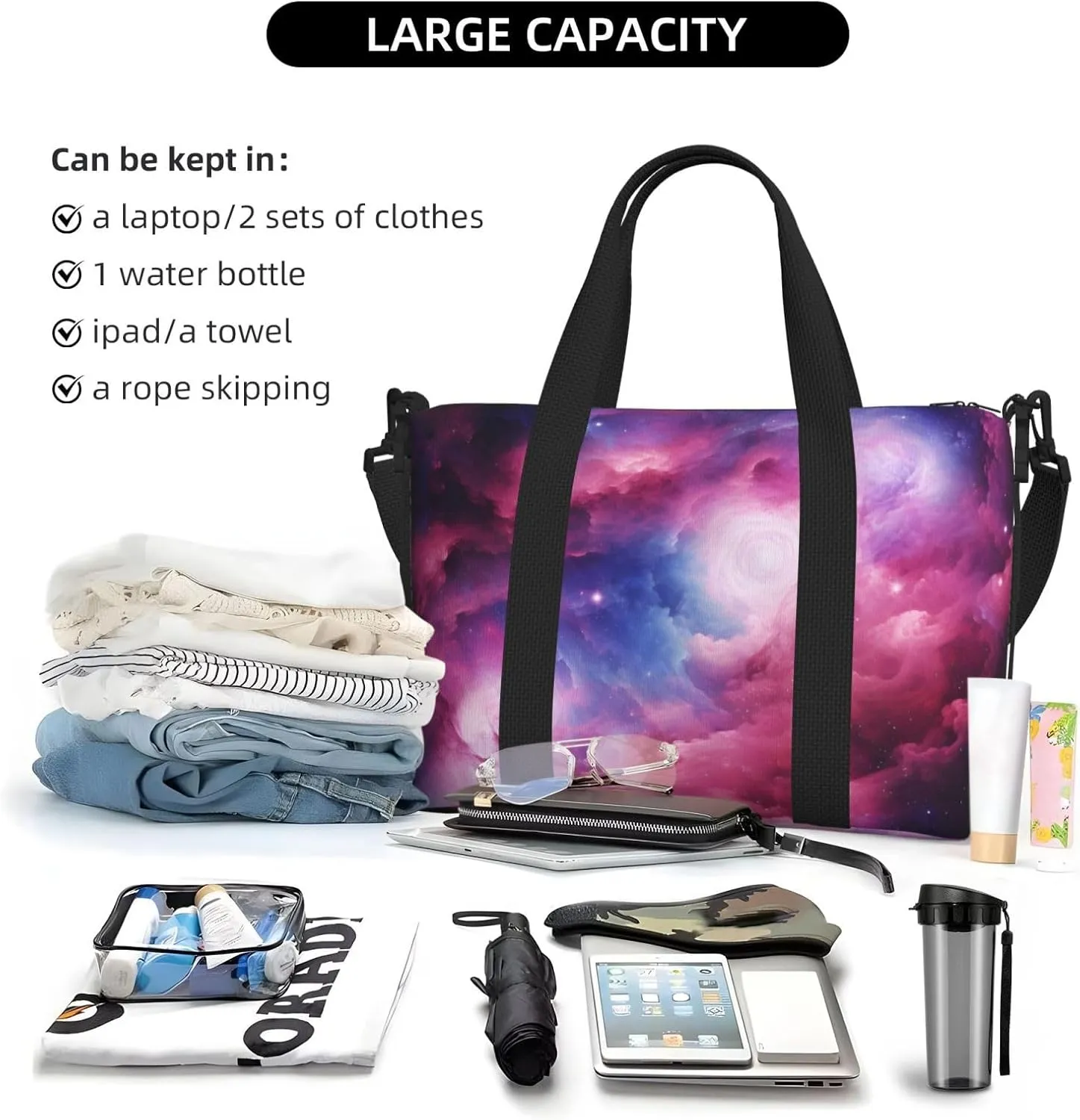 Travel Duffle Bag 3d Magical Nebula Weekender Overnight Bags Luggage Bag for Women Men Waterproof Sports Gym Bag Hand Bag with Shoulder Strap