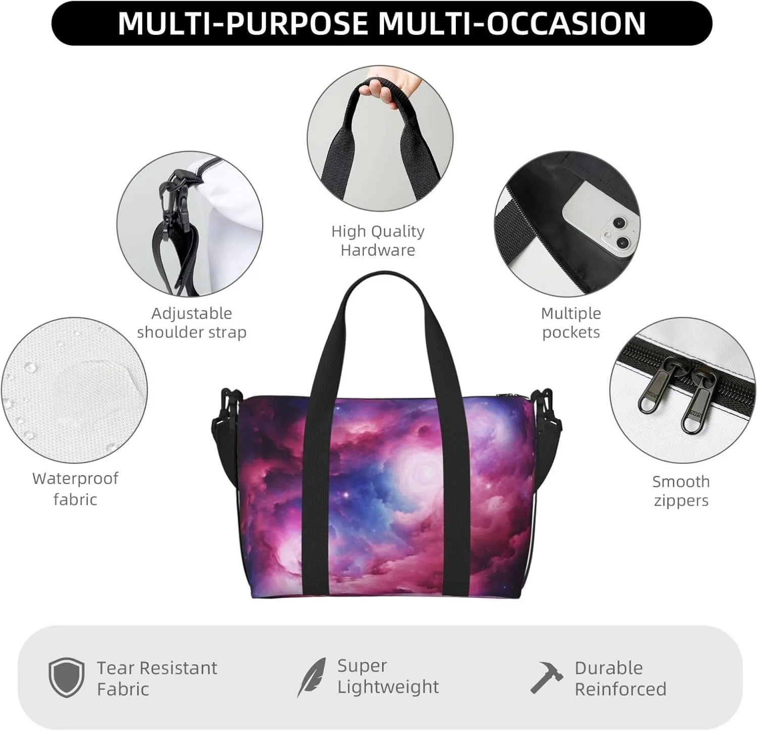 Travel Duffle Bag 3d Magical Nebula Weekender Overnight Bags Luggage Bag for Women Men Waterproof Sports Gym Bag Hand Bag with Shoulder Strap