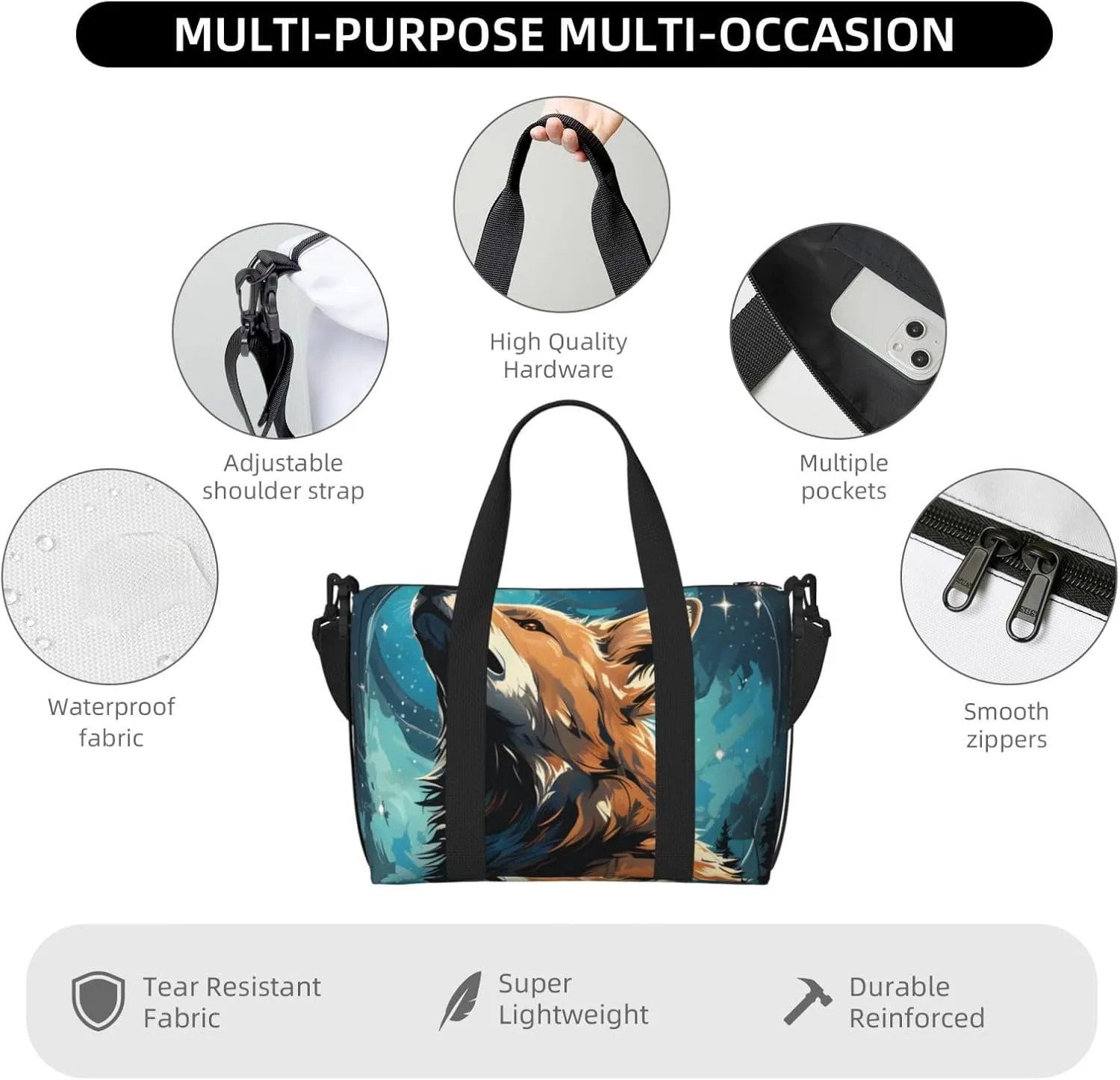 Travel Duffle Bag A Wolf That Overlooks Everything Weekender Overnight Bags Luggage Bag for Women Men Waterproof Sports Gym Bag Hand Bag with Shoulder Strap
