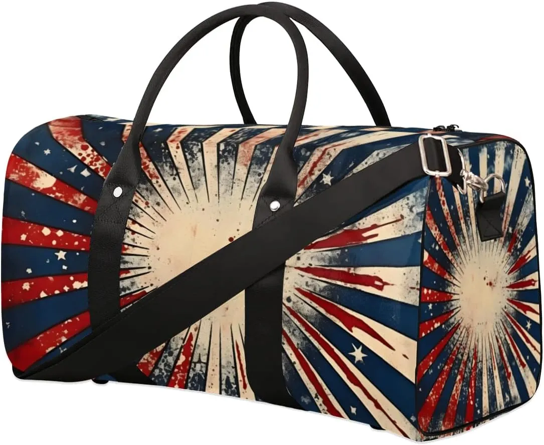 Travel Duffle Bag Abstract Stars Stripes Gym Bags for Men Women Travel Duffel Bags with Adjustable Shoulder Strap Carry On Weekender Bag