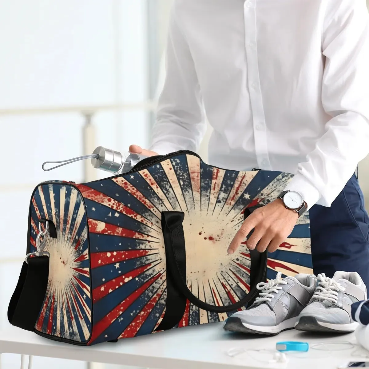 Travel Duffle Bag Abstract Stars Stripes Gym Bags for Men Women Travel Duffel Bags with Adjustable Shoulder Strap Carry On Weekender Bag