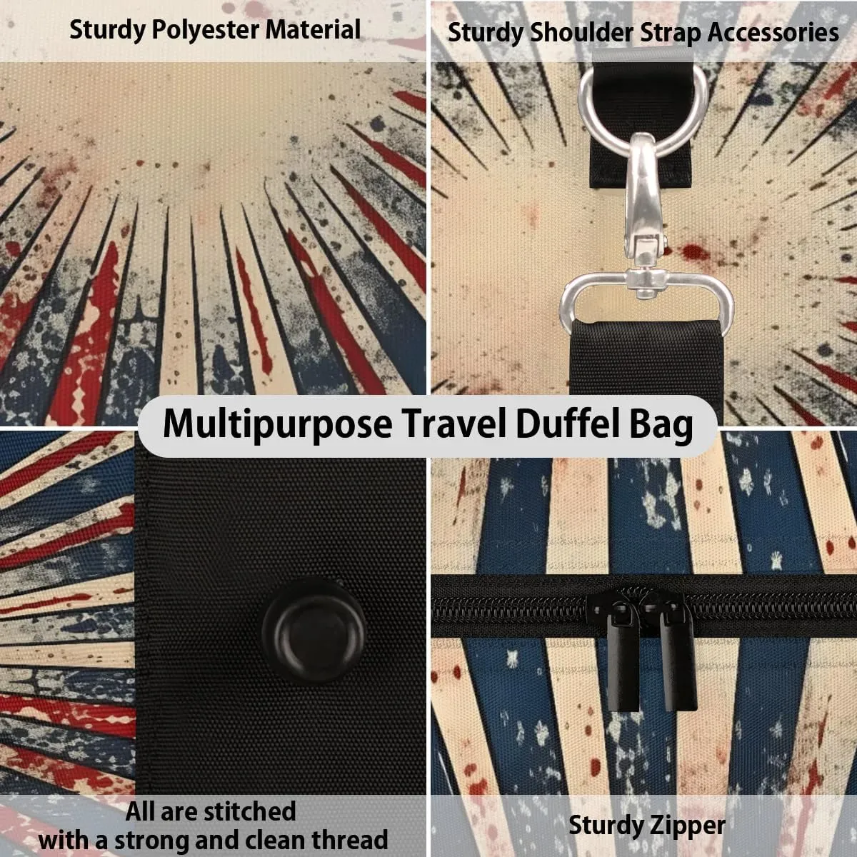 Travel Duffle Bag Abstract Stars Stripes Gym Bags for Men Women Travel Duffel Bags with Adjustable Shoulder Strap Carry On Weekender Bag