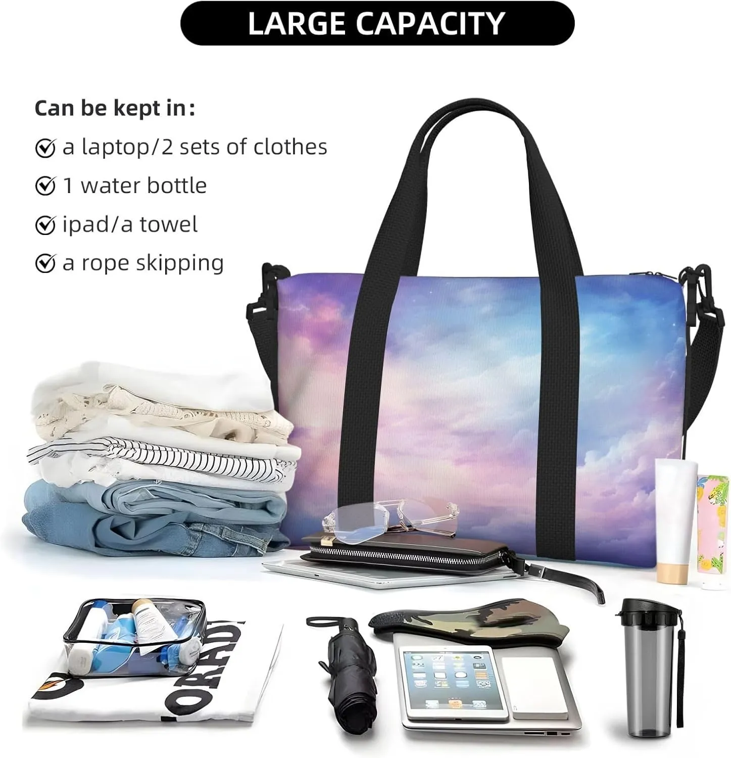 Travel Duffle Bag Blue Purple Nebula Weekender Overnight Bags Luggage Bag for Women Men Waterproof Sports Gym Bag Hand Bag with Shoulder Strap