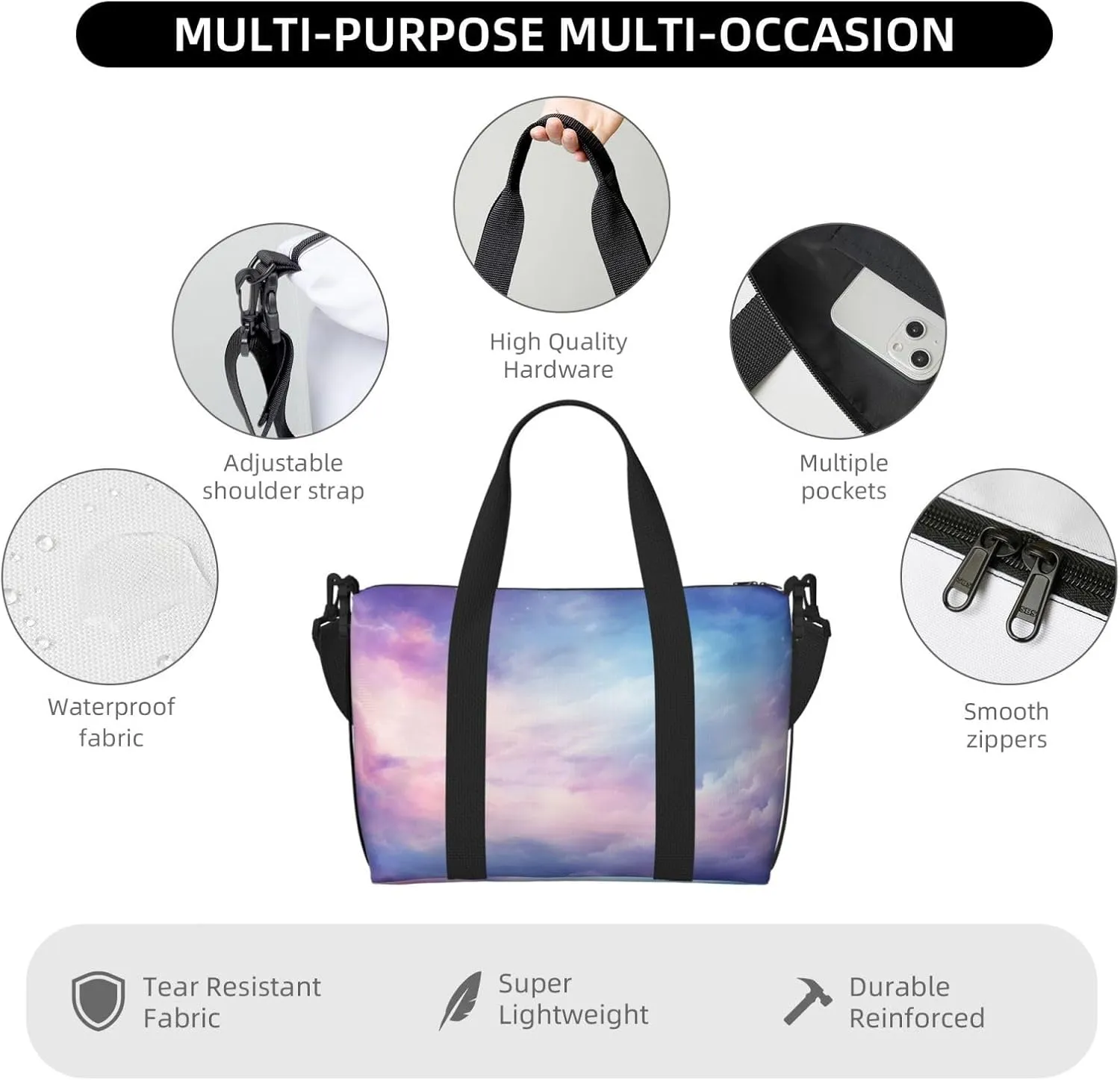 Travel Duffle Bag Blue Purple Nebula Weekender Overnight Bags Luggage Bag for Women Men Waterproof Sports Gym Bag Hand Bag with Shoulder Strap