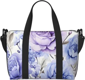 Travel Duffle Bag Bluish Violet Flower Floral Weekender Overnight Bags Luggage Bag for Women Men Waterproof Sports Gym Bag Hand Bag with Shoulder Strap