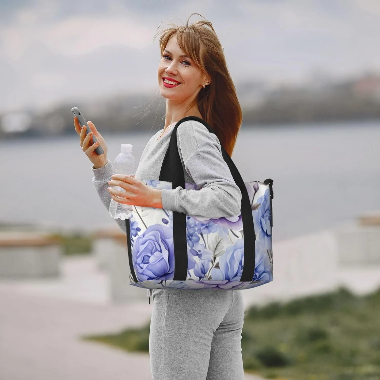 Travel Duffle Bag Bluish Violet Flower Floral Weekender Overnight Bags Luggage Bag for Women Men Waterproof Sports Gym Bag Hand Bag with Shoulder Strap