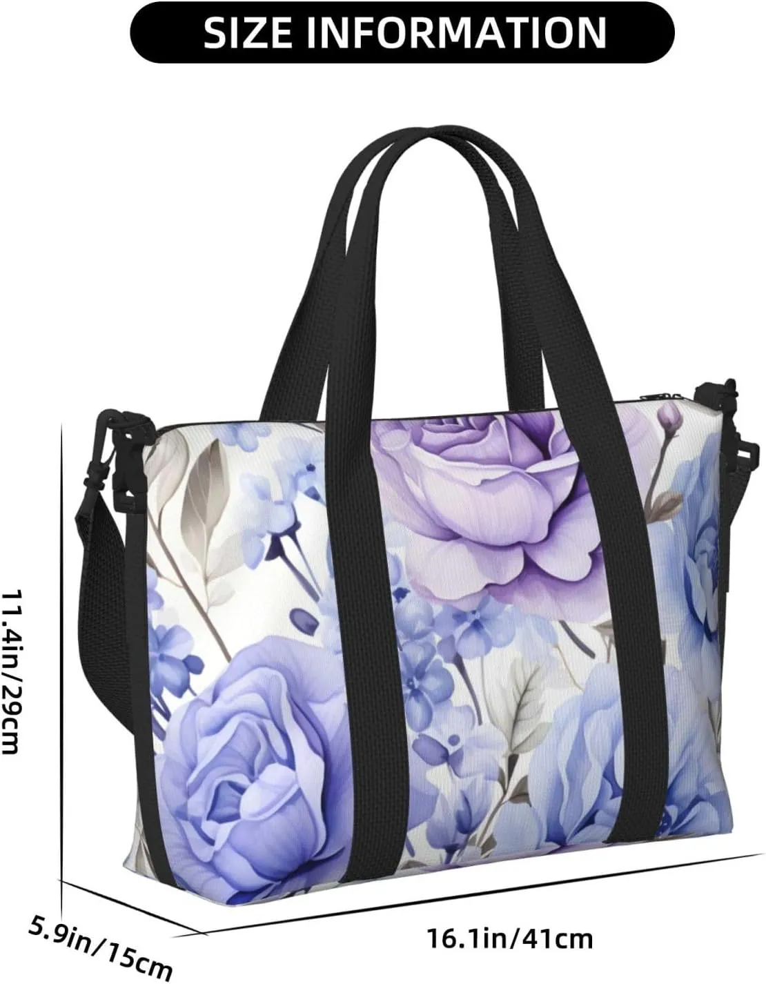 Travel Duffle Bag Bluish Violet Flower Floral Weekender Overnight Bags Luggage Bag for Women Men Waterproof Sports Gym Bag Hand Bag with Shoulder Strap