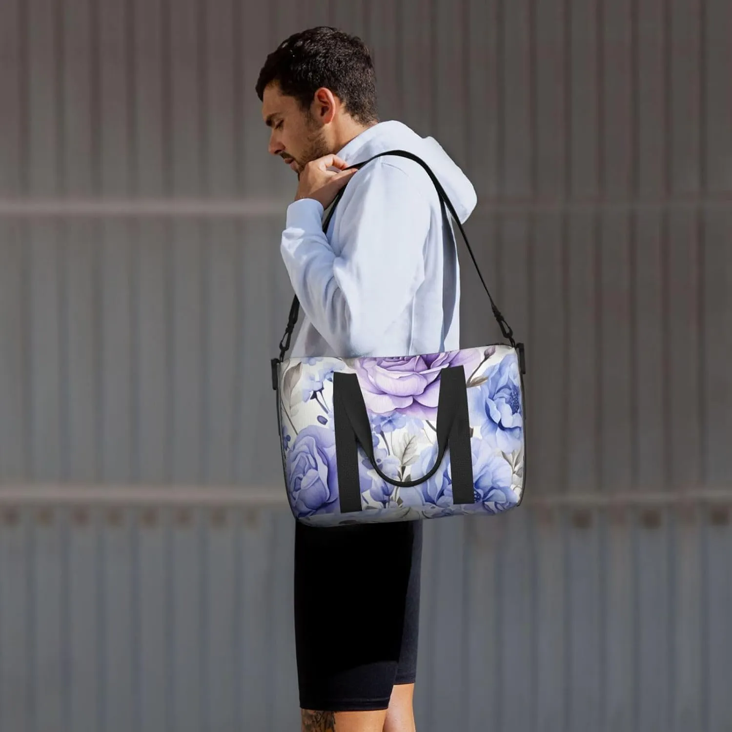 Travel Duffle Bag Bluish Violet Flower Floral Weekender Overnight Bags Luggage Bag for Women Men Waterproof Sports Gym Bag Hand Bag with Shoulder Strap