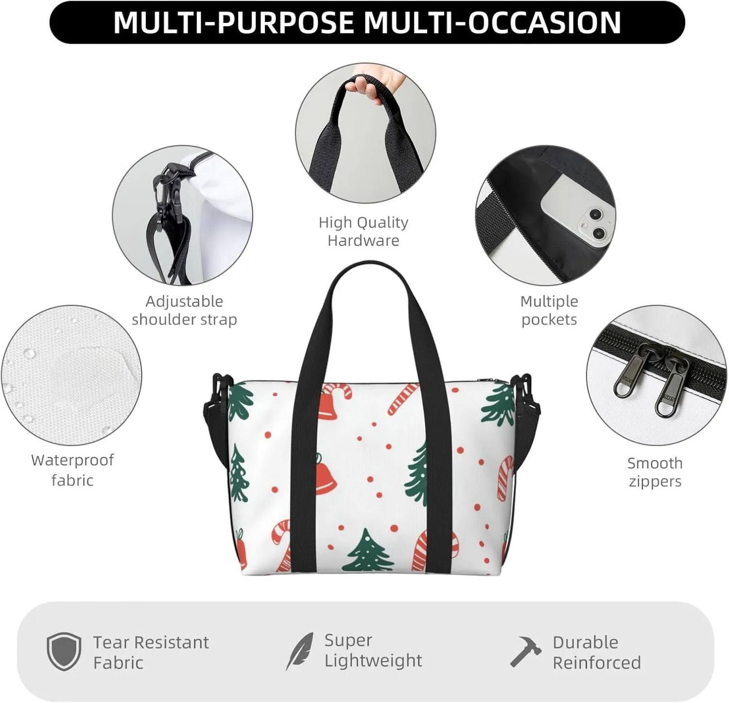 Travel Duffle Bag Cartoon Christmas Candy Tree Weekender Overnight Bags Luggage Bag for Women Men Waterproof Sports Gym Bag Hand Bag with Shoulder Strap