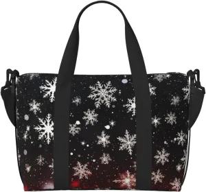 Travel Duffle Bag Christmas Winter Xmas Snowflakes Weekender Overnight Bags Luggage Bag for Women Men Waterproof Sports Gym Bag Hand Bag with Shoulder Strap