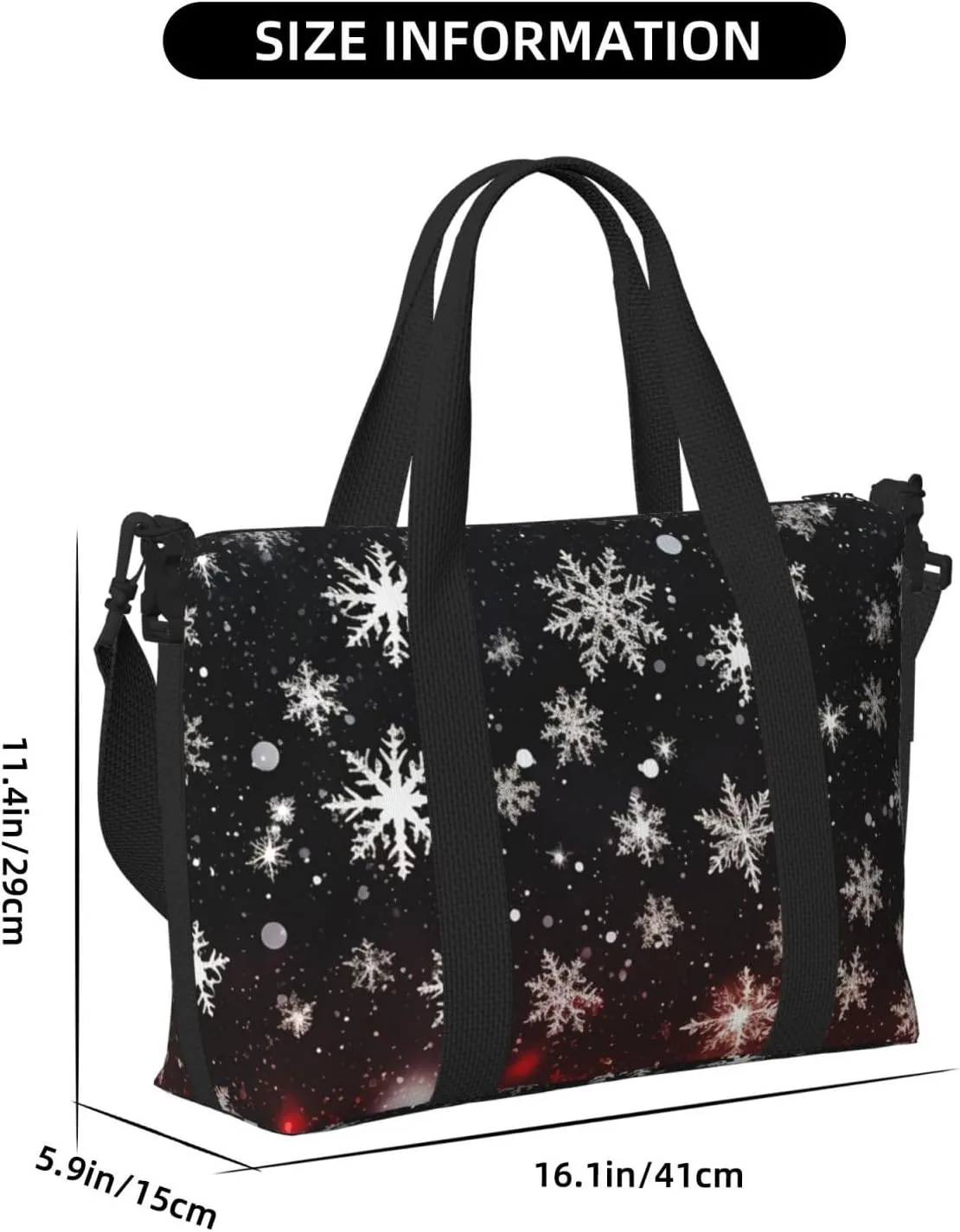 Travel Duffle Bag Christmas Winter Xmas Snowflakes Weekender Overnight Bags Luggage Bag for Women Men Waterproof Sports Gym Bag Hand Bag with Shoulder Strap