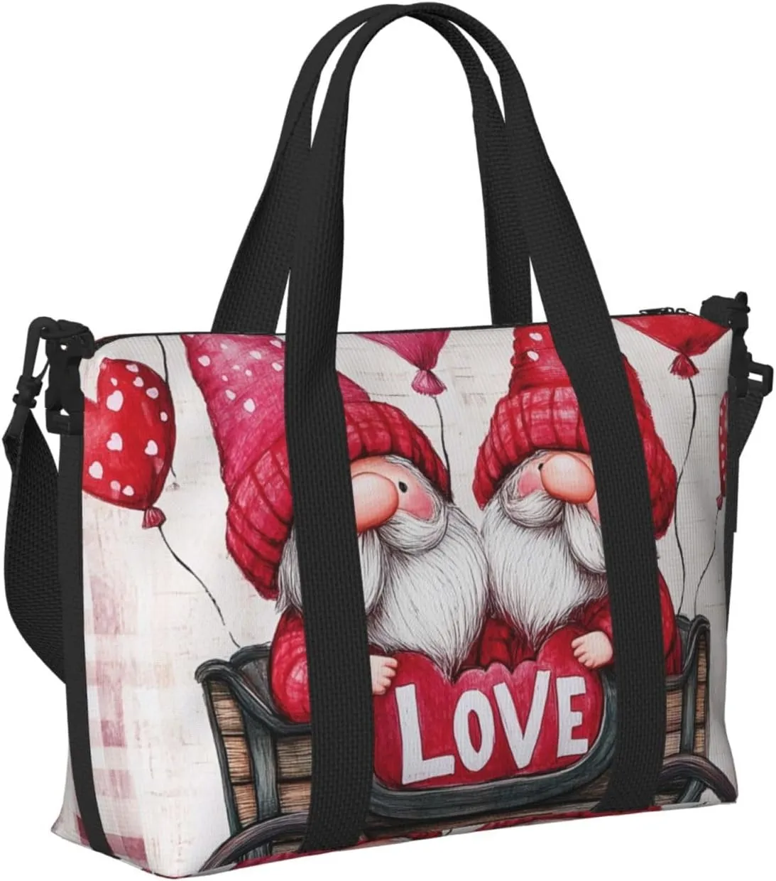 Travel Duffle Bag Cute Gnome Checkred Weekender Overnight Bags Luggage Bag for Women Men Waterproof Sports Gym Bag Hand Bag with Shoulder Strap