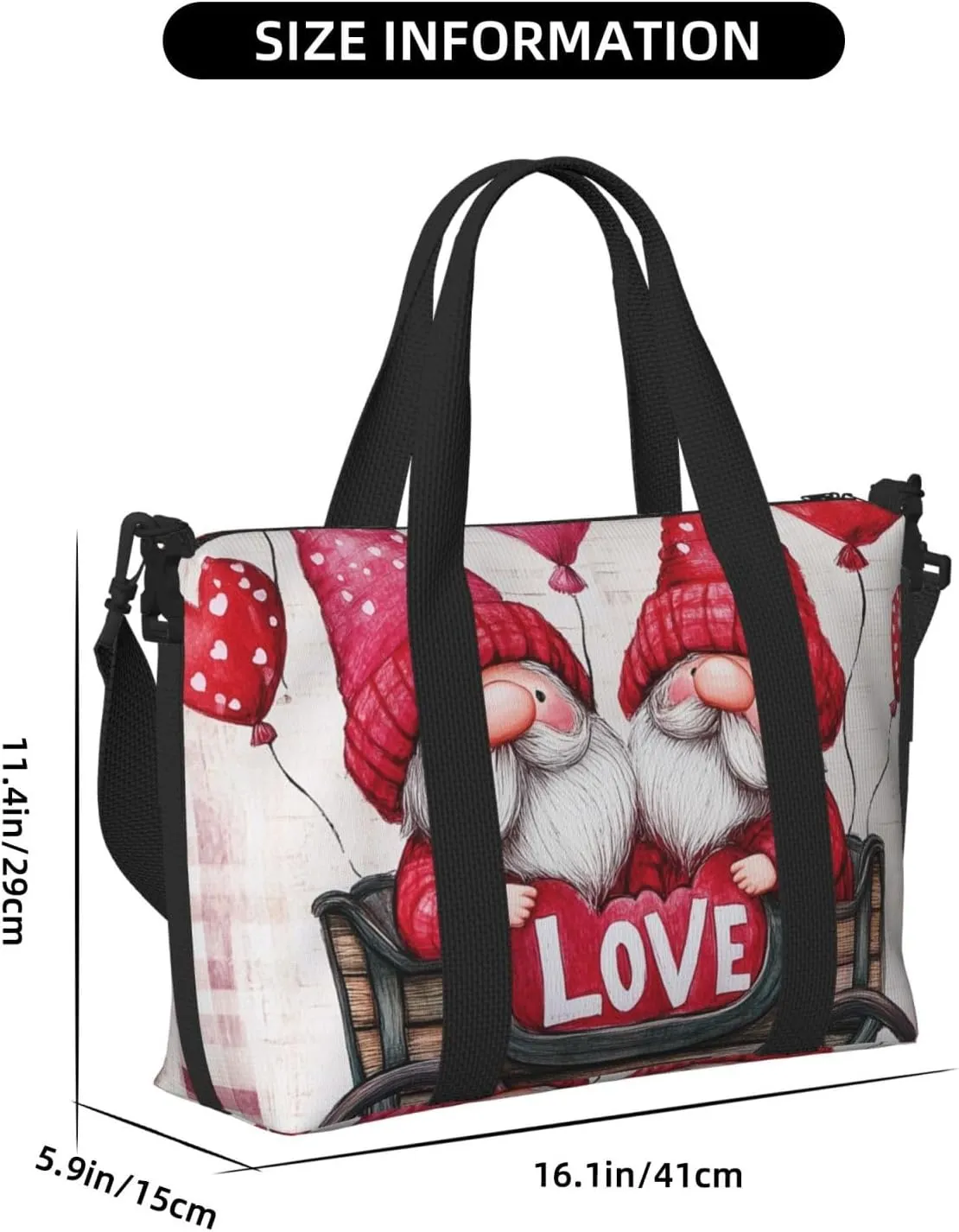 Travel Duffle Bag Cute Gnome Checkred Weekender Overnight Bags Luggage Bag for Women Men Waterproof Sports Gym Bag Hand Bag with Shoulder Strap