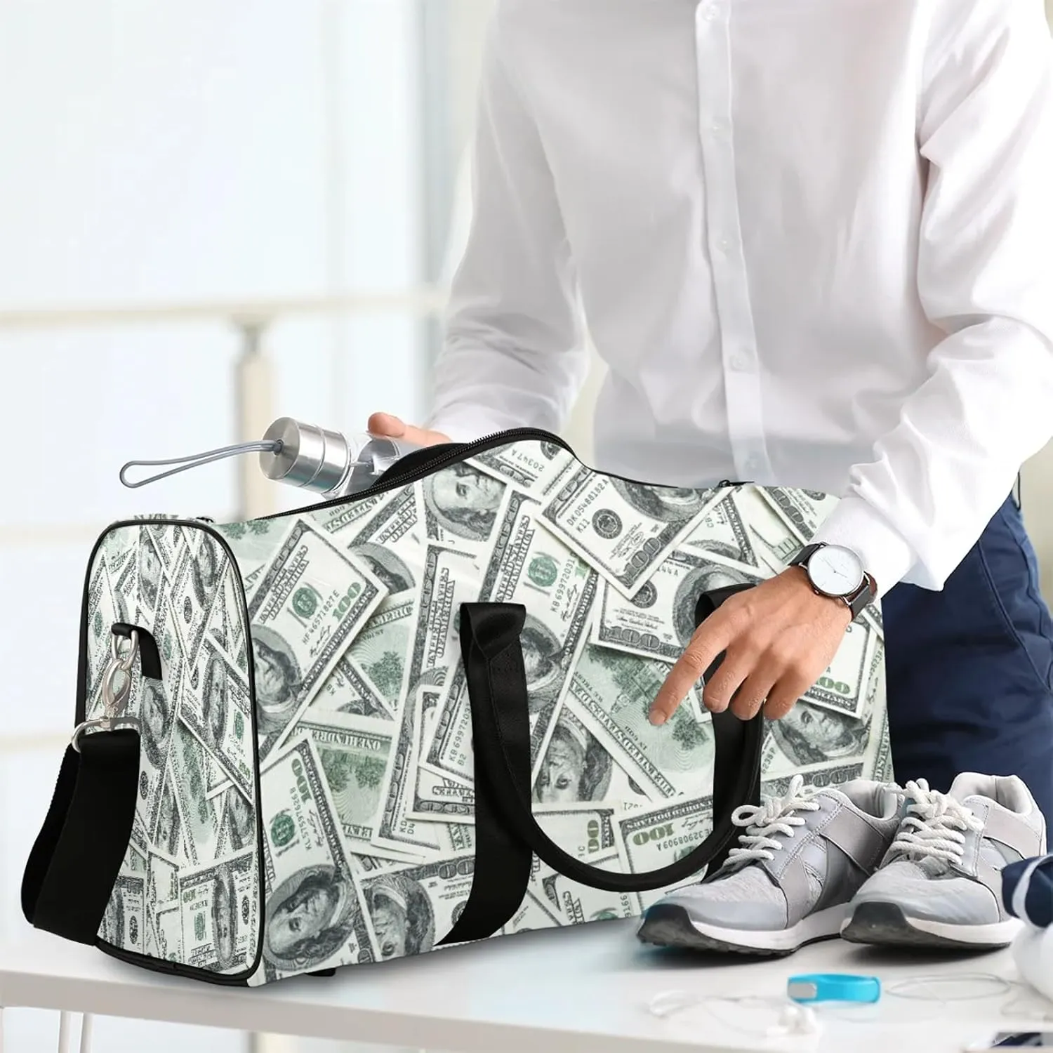 Travel Duffle Bag Dollar Money Funny Sports Gym Bags for Women Men Weekender Overnight Bags Waterproof Carry On Tote Bag Workout Bag for Dance Swimming Yoga Hospital