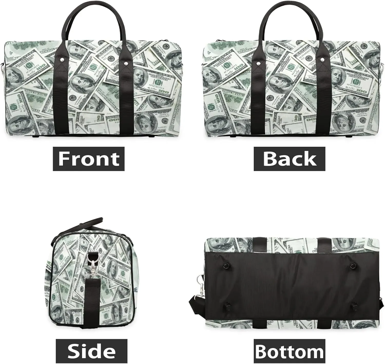 Travel Duffle Bag Dollar Money Funny Sports Gym Bags for Women Men Weekender Overnight Bags Waterproof Carry On Tote Bag Workout Bag for Dance Swimming Yoga Hospital