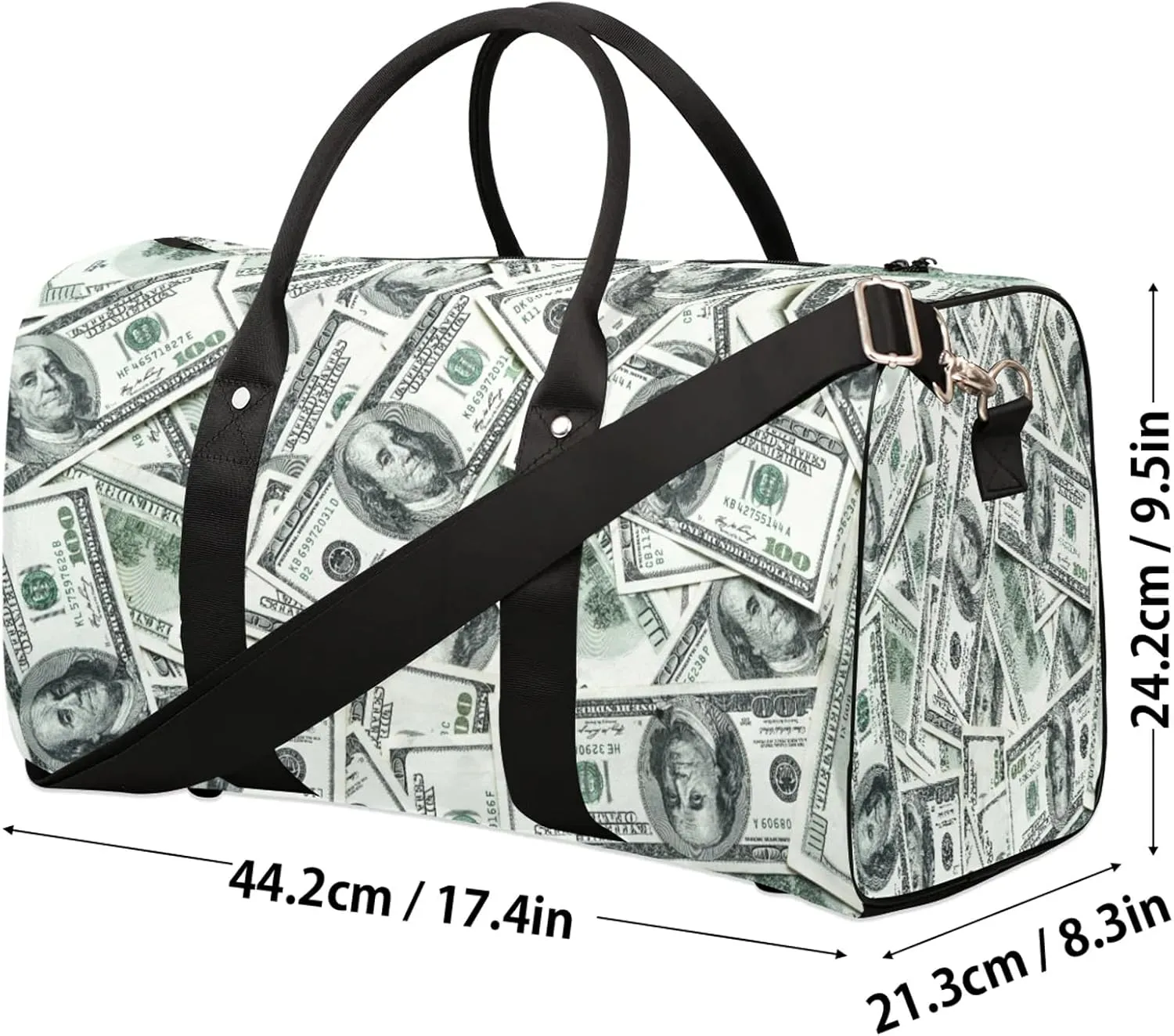 Travel Duffle Bag Dollar Money Funny Sports Gym Bags for Women Men Weekender Overnight Bags Waterproof Carry On Tote Bag Workout Bag for Dance Swimming Yoga Hospital
