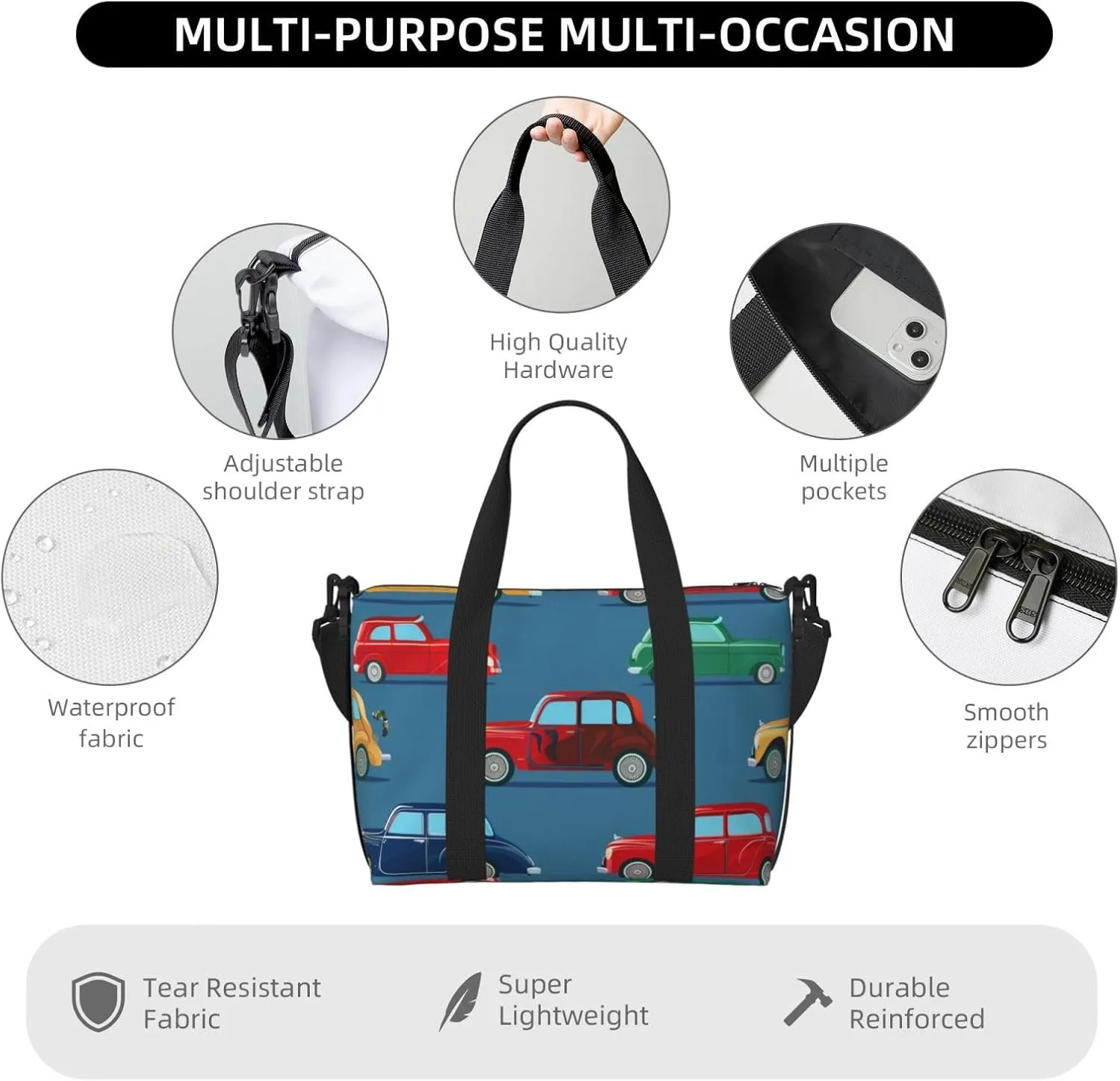Travel Duffle Bag Education Car Vintage Weekender Overnight Bags Luggage Bag for Women Men Waterproof Sports Gym Bag Hand Bag with Shoulder Strap