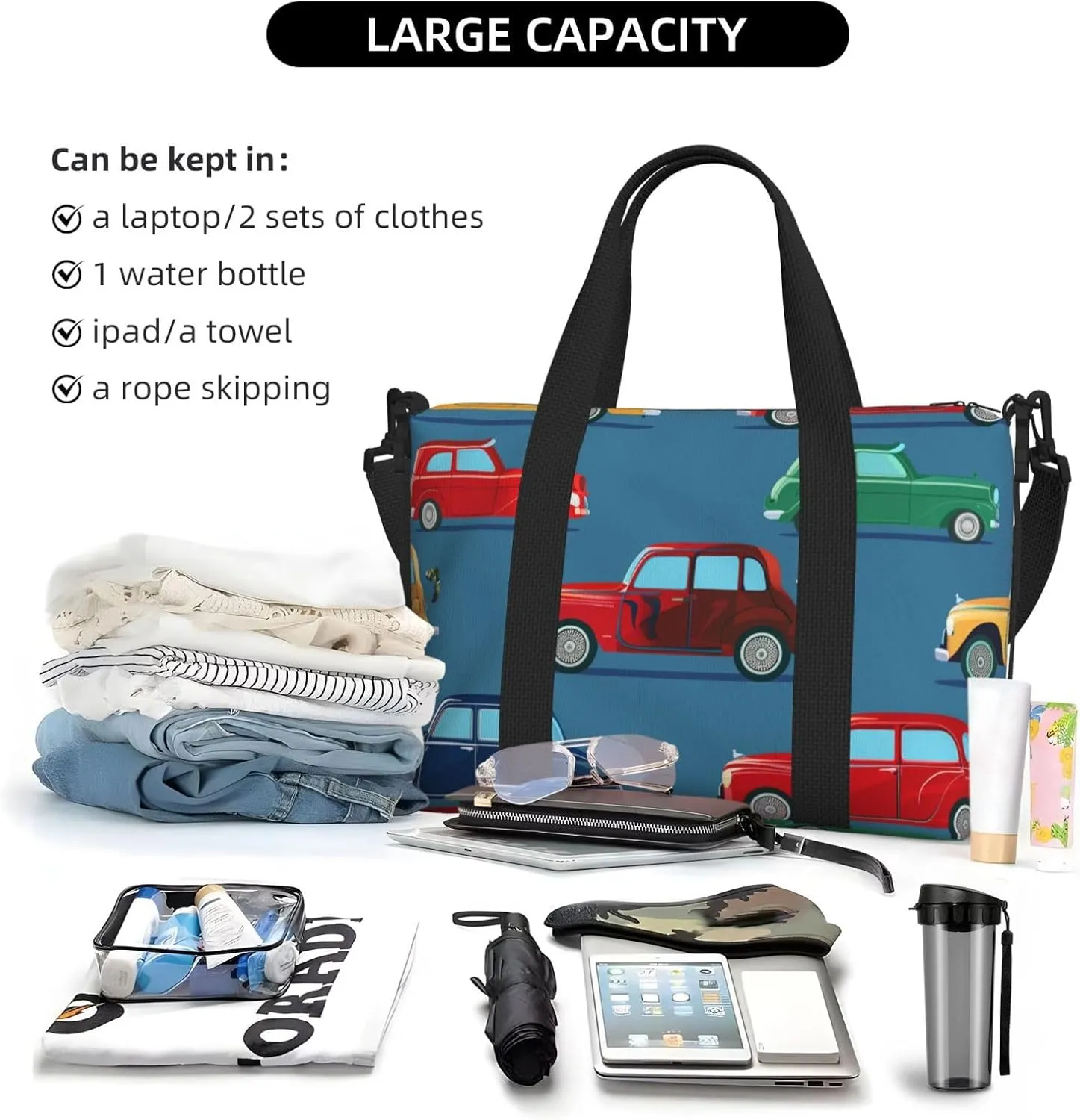 Travel Duffle Bag Education Car Vintage Weekender Overnight Bags Luggage Bag for Women Men Waterproof Sports Gym Bag Hand Bag with Shoulder Strap