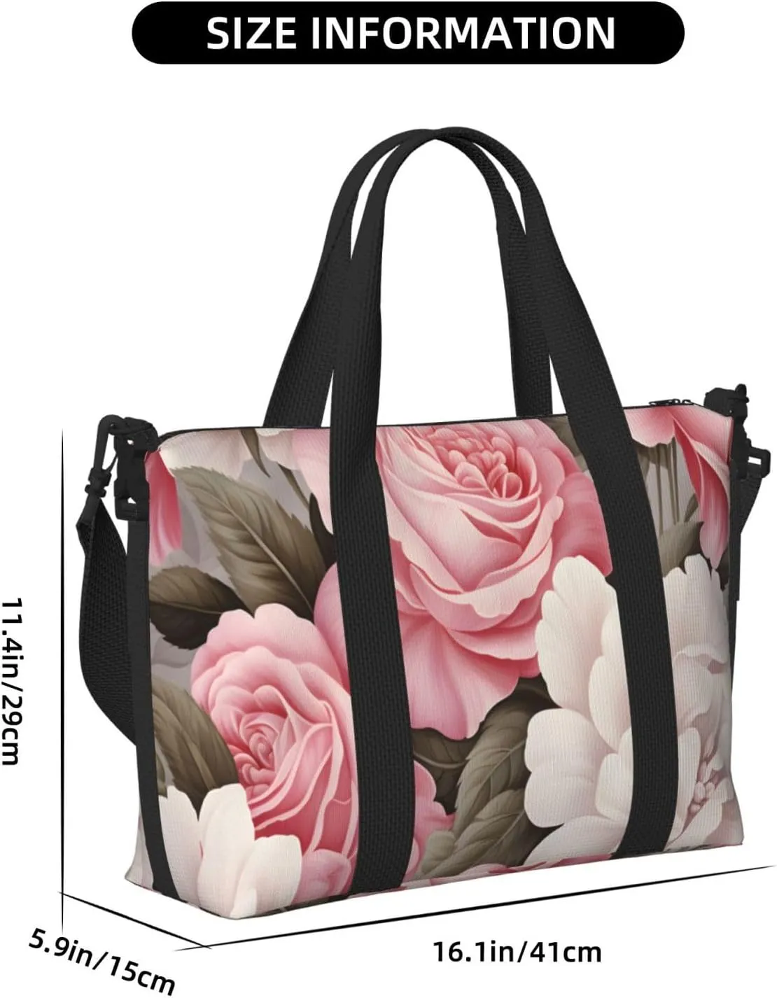 Travel Duffle Bag Flower Pink And White Roses Weekender Overnight Bags Luggage Bag for Women Men Waterproof Sports Gym Bag Hand Bag with Shoulder Strap