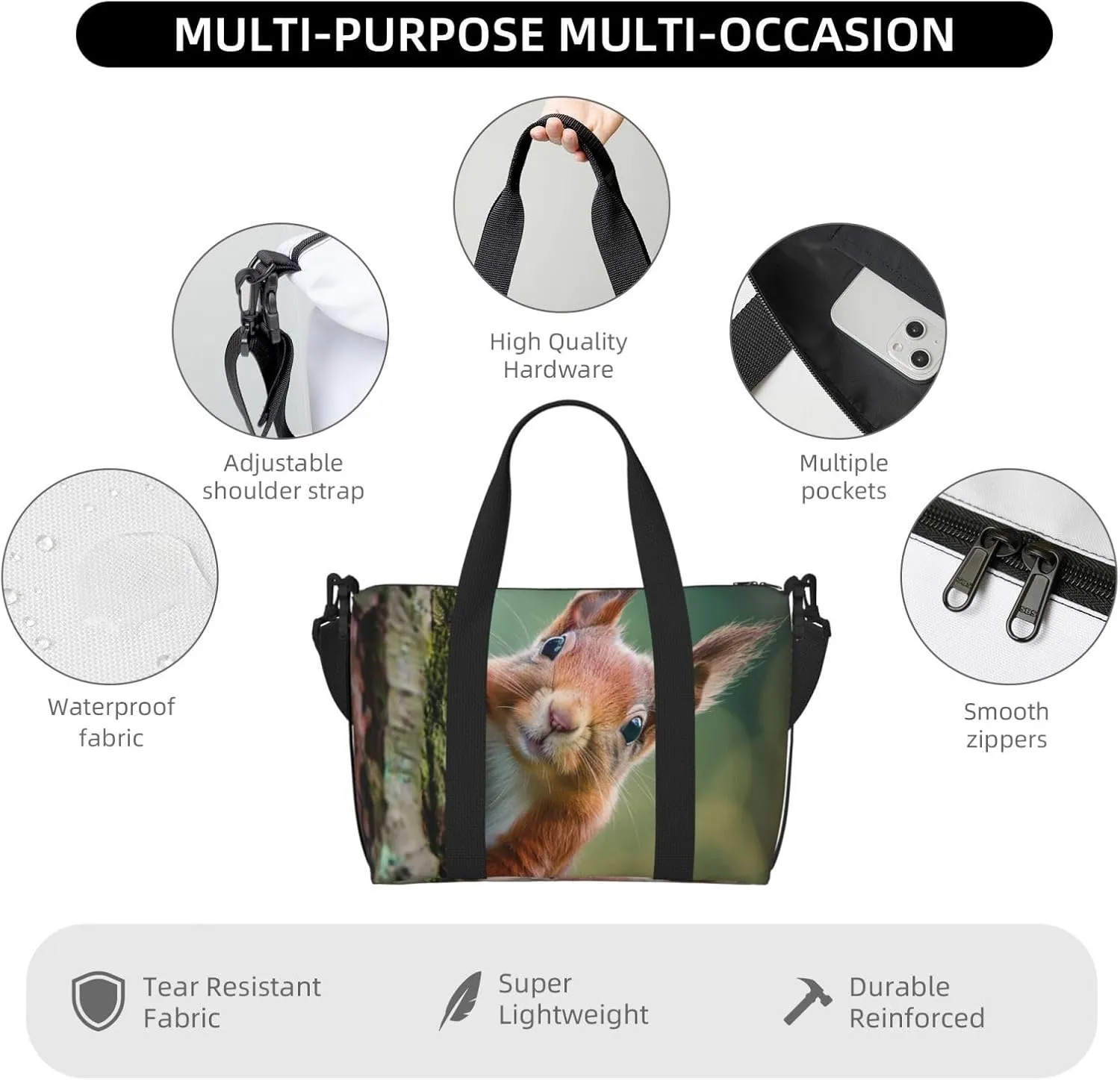 Travel Duffle Bag Forest Animal Squirrel Weekender Overnight Bags Luggage Bag for Women Men Waterproof Sports Gym Bag Hand Bag with Shoulder Strap