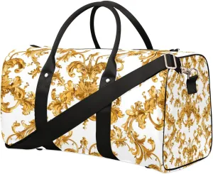 Travel Duffle Bag Gold Flower France Sports Gym Bag for Women Men Gym Bag Weekender Overnight Bags Waterproof Carry On Tote Bag Workout Bag Dance Swimming Yoga Hospital Maternity Bag
