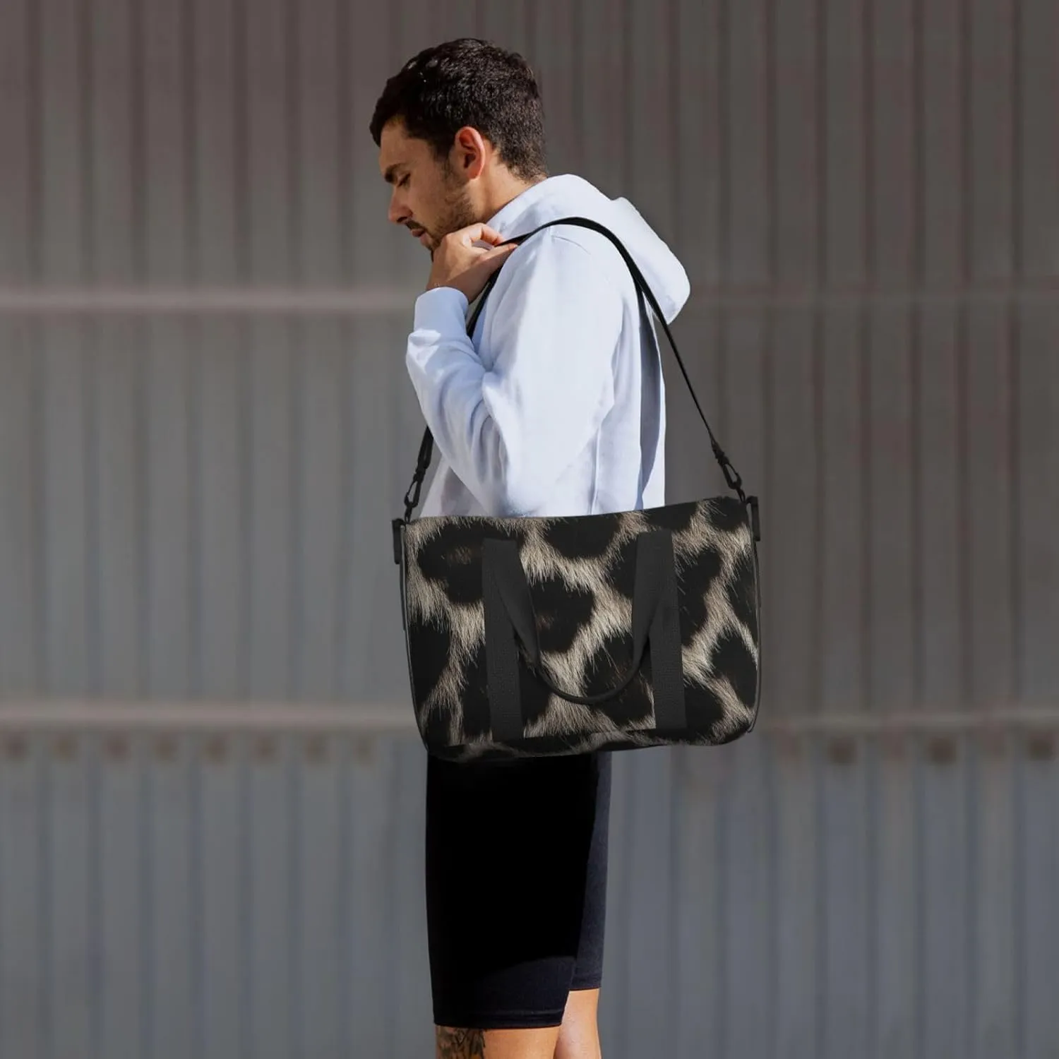 Travel Duffle Bag Grey Leopard Skin Print Weekender Overnight Bags Luggage Bag for Women Men Waterproof Sports Gym Bag Hand Bag with Shoulder Strap