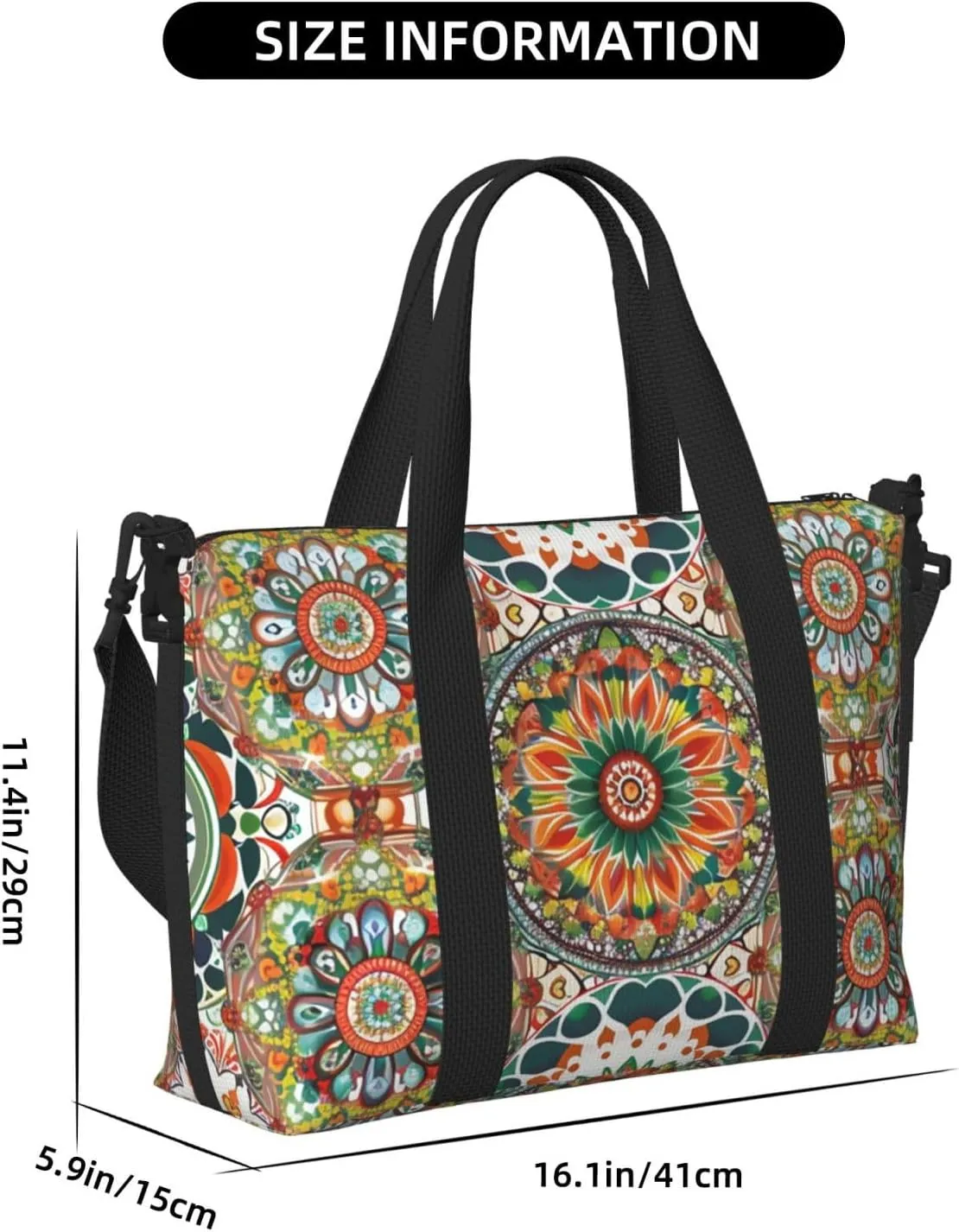 Travel Duffle Bag Mandala Ethnic Weekender Overnight Bags Luggage Bag for Women Men Waterproof Sports Gym Bag Hand Bag with Shoulder Strap