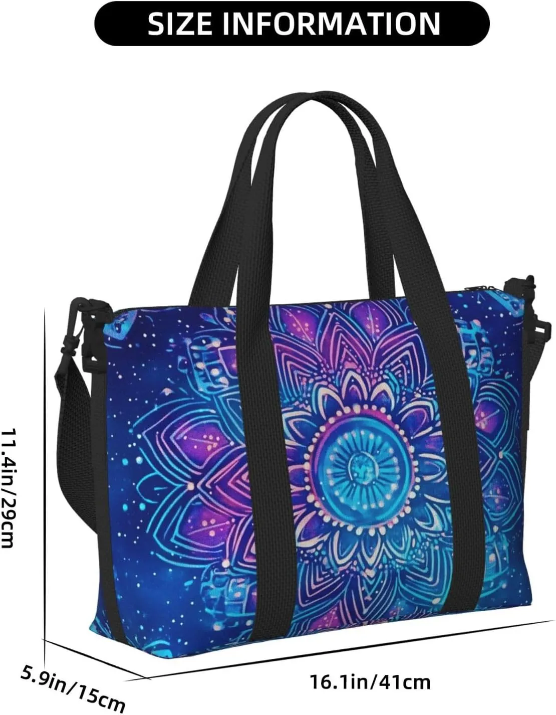 Travel Duffle Bag Mystical Mandala Ethnic Weekender Overnight Bags Luggage Bag for Women Men Waterproof Sports Gym Bag Hand Bag with Shoulder Strap
