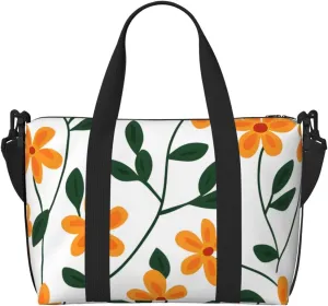Travel Duffle Bag Orange Flower Weekender Overnight Bags Luggage Bag for Women Men Waterproof Sports Gym Bag Hand Bag with Shoulder Strap