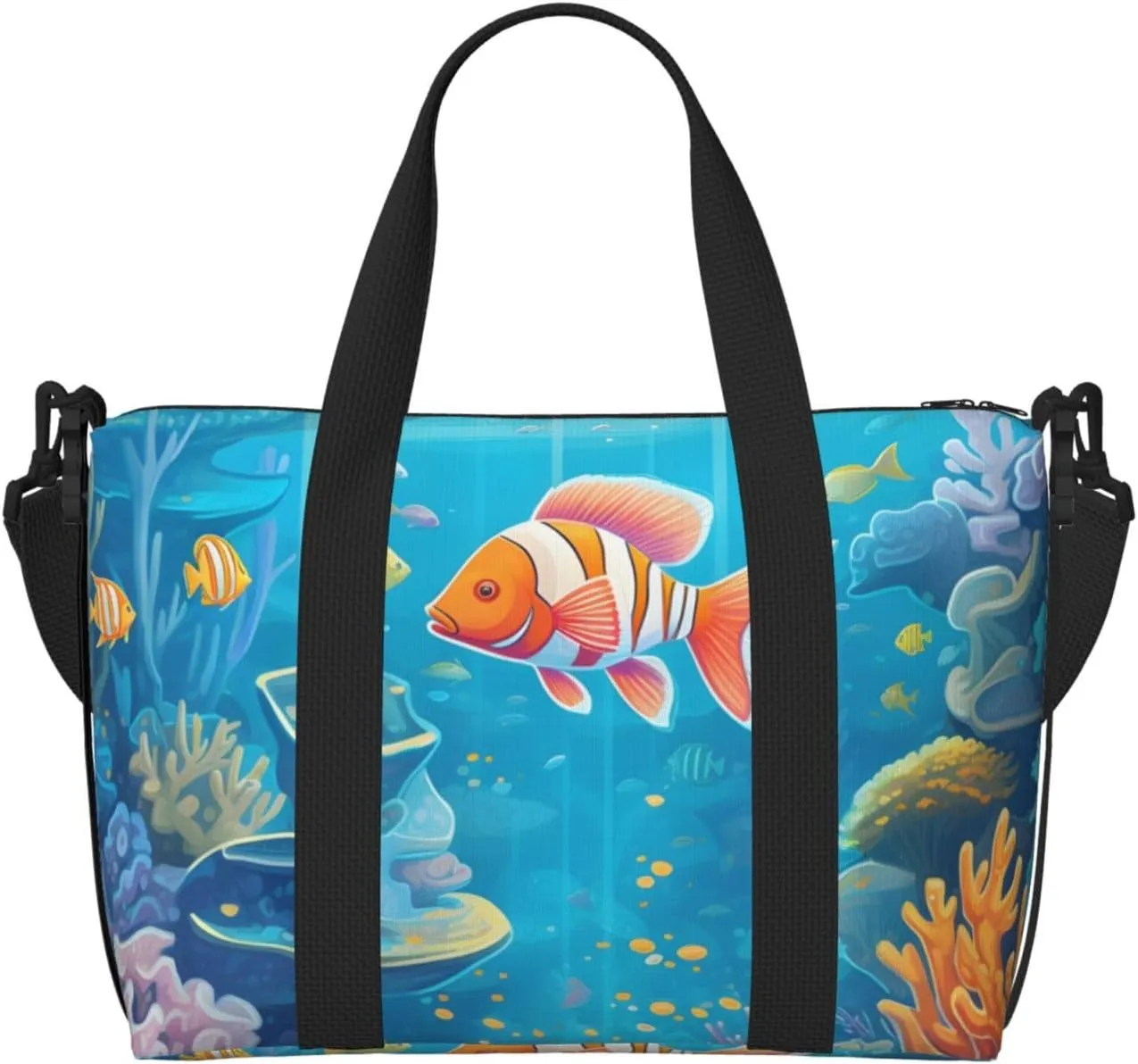 Travel Duffle Bag Sea World Carol Fish Weekender Overnight Bags Luggage Bag for Women Men Waterproof Sports Gym Bag Hand Bag with Shoulder Strap