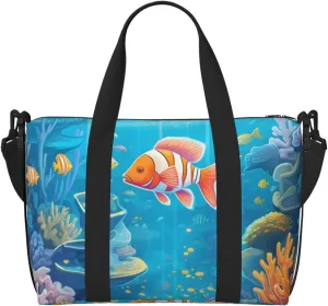 Travel Duffle Bag Sea World Carol Fish Weekender Overnight Bags Luggage Bag for Women Men Waterproof Sports Gym Bag Hand Bag with Shoulder Strap