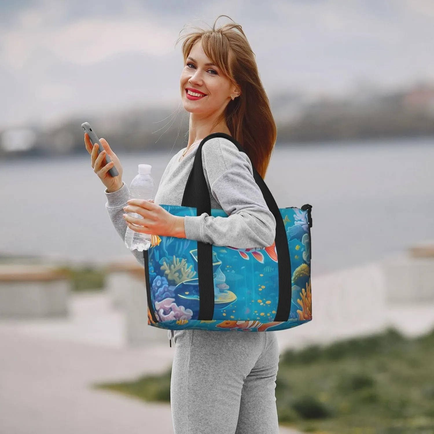 Travel Duffle Bag Sea World Carol Fish Weekender Overnight Bags Luggage Bag for Women Men Waterproof Sports Gym Bag Hand Bag with Shoulder Strap