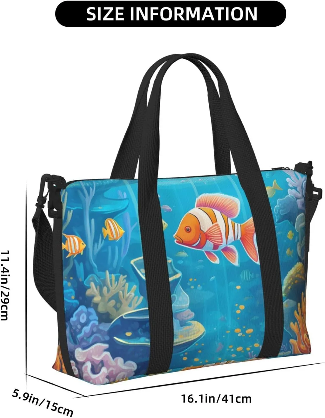 Travel Duffle Bag Sea World Carol Fish Weekender Overnight Bags Luggage Bag for Women Men Waterproof Sports Gym Bag Hand Bag with Shoulder Strap