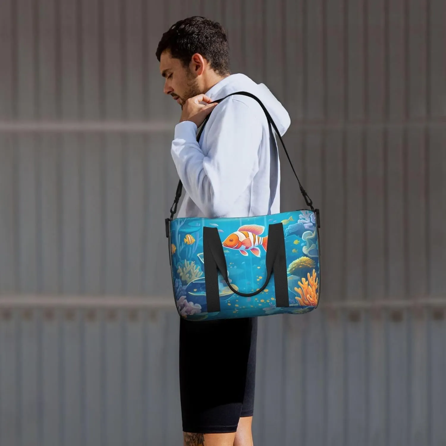 Travel Duffle Bag Sea World Carol Fish Weekender Overnight Bags Luggage Bag for Women Men Waterproof Sports Gym Bag Hand Bag with Shoulder Strap