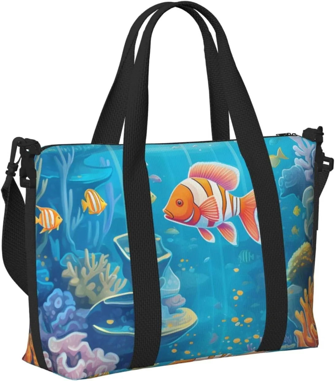 Travel Duffle Bag Sea World Carol Fish Weekender Overnight Bags Luggage Bag for Women Men Waterproof Sports Gym Bag Hand Bag with Shoulder Strap