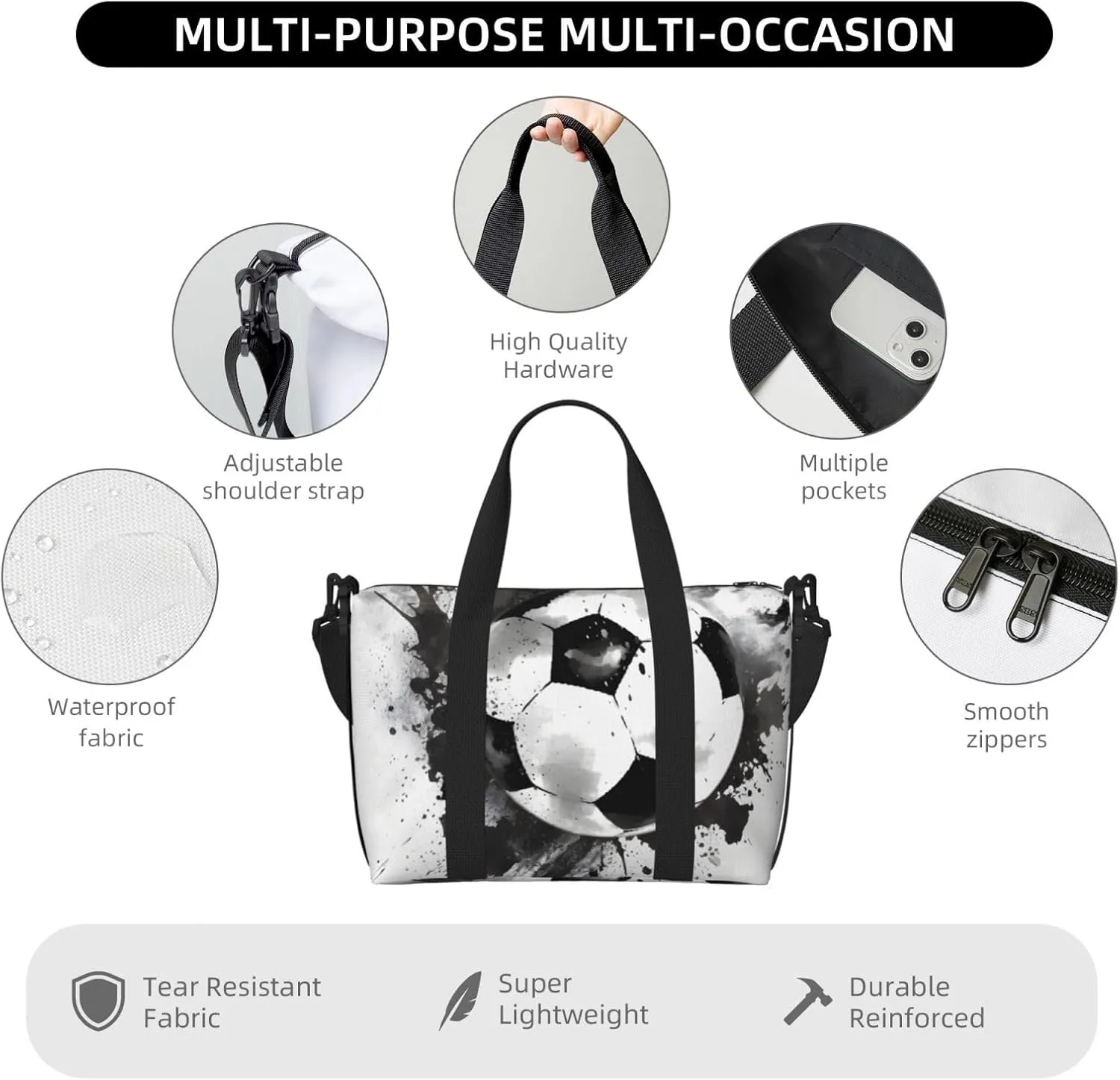 Travel Duffle Bag Soccer Painting Weekender Overnight Bags Luggage Bag for Women Men Waterproof Sports Gym Bag Hand Bag with Shoulder Strap