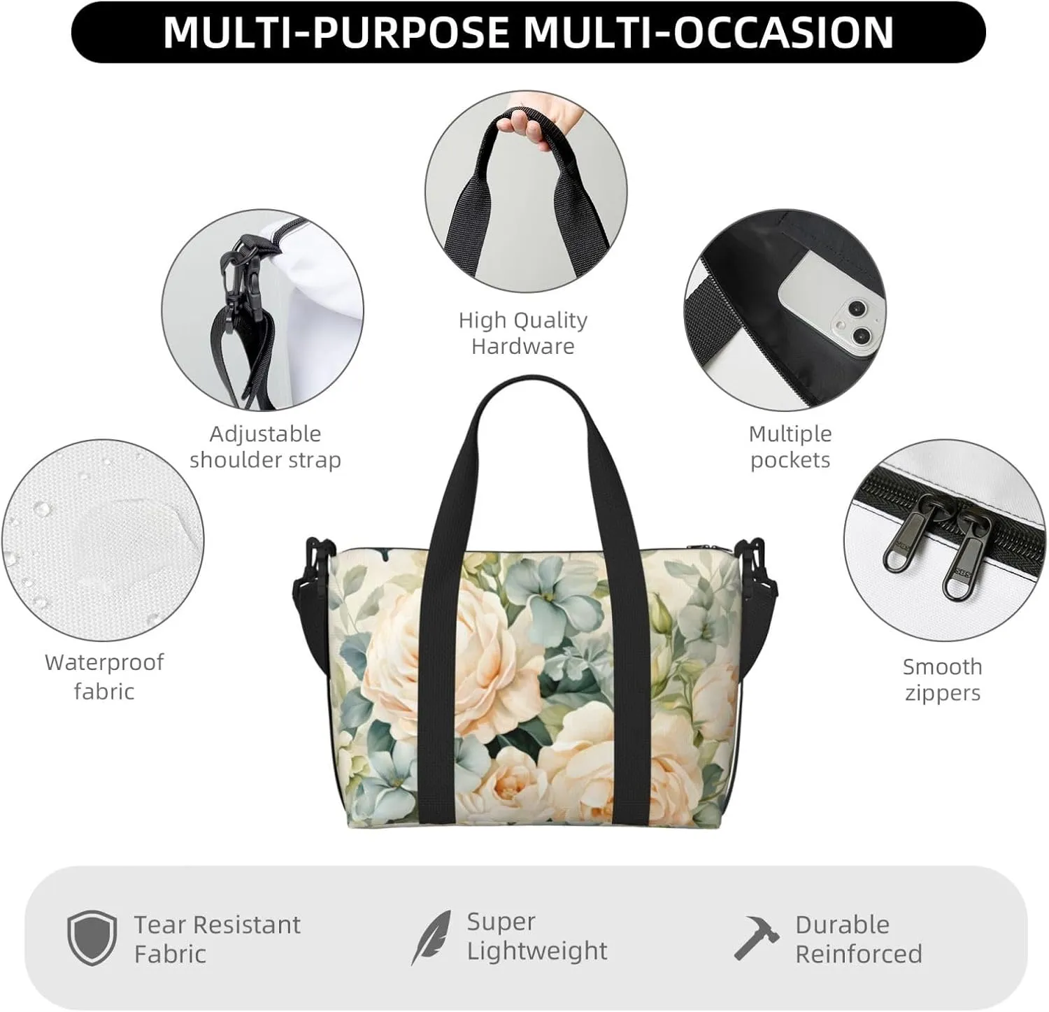 Travel Duffle Bag Vintage Flower Butterfly Weekender Overnight Bags Luggage Bag for Women Men Waterproof Sports Gym Bag Hand Bag with Shoulder Strap