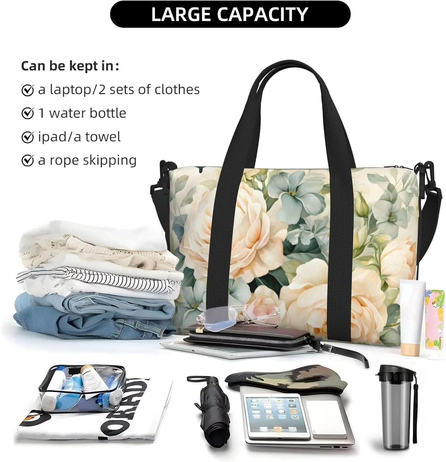 Travel Duffle Bag Vintage Flower Butterfly Weekender Overnight Bags Luggage Bag for Women Men Waterproof Sports Gym Bag Hand Bag with Shoulder Strap